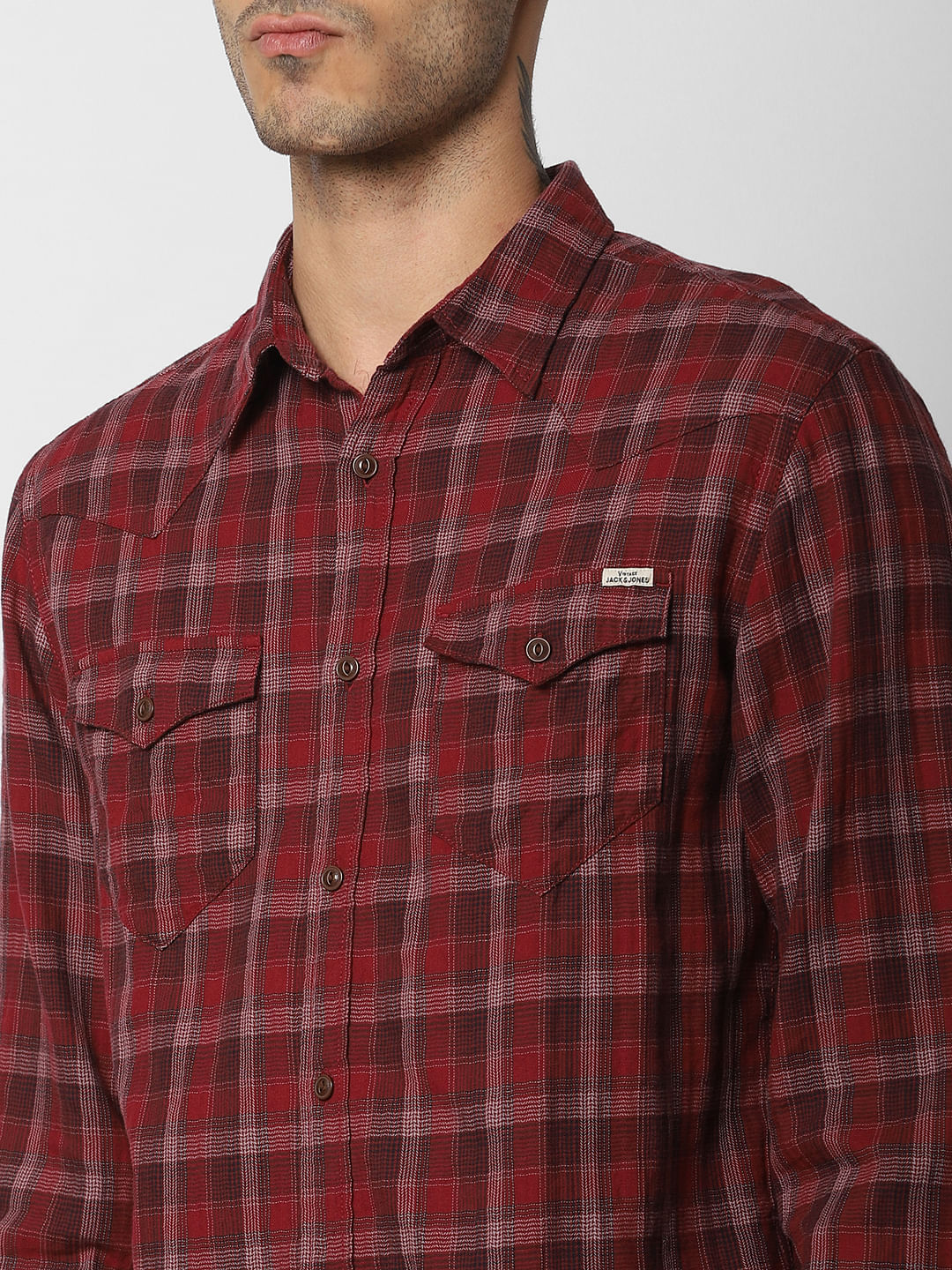 Burgundy Check  Full Sleeves Shirt