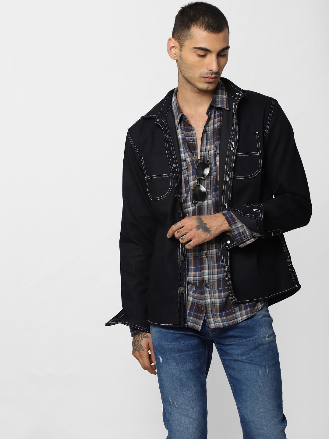 Brown Check Full Sleeves Shirt - S