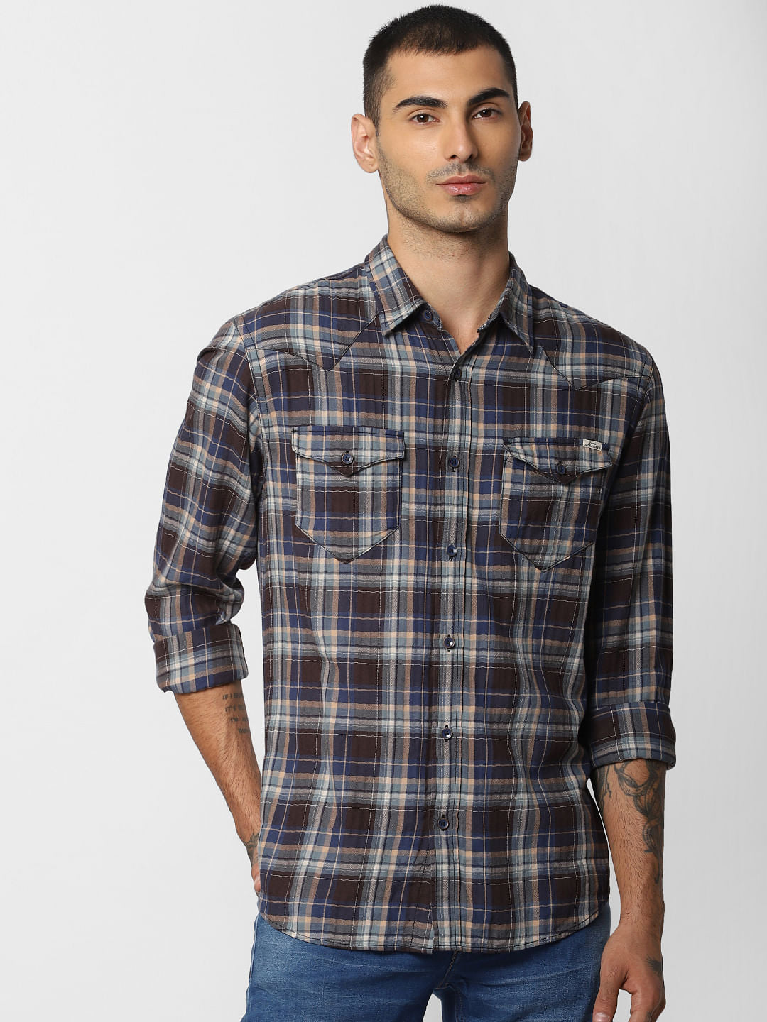 Brown Check  Full Sleeves Shirt