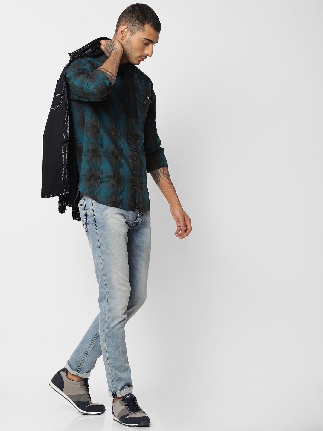 Blue Check Full Sleeves Shirt - S
