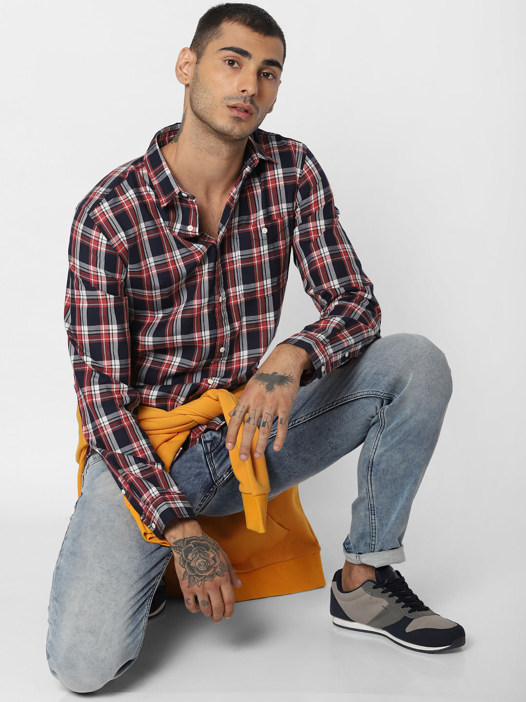 Red Check Full Sleeves Shirt - S