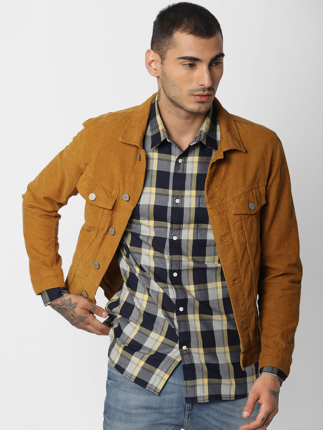 Yellow Check Full Sleeves Shirt - S
