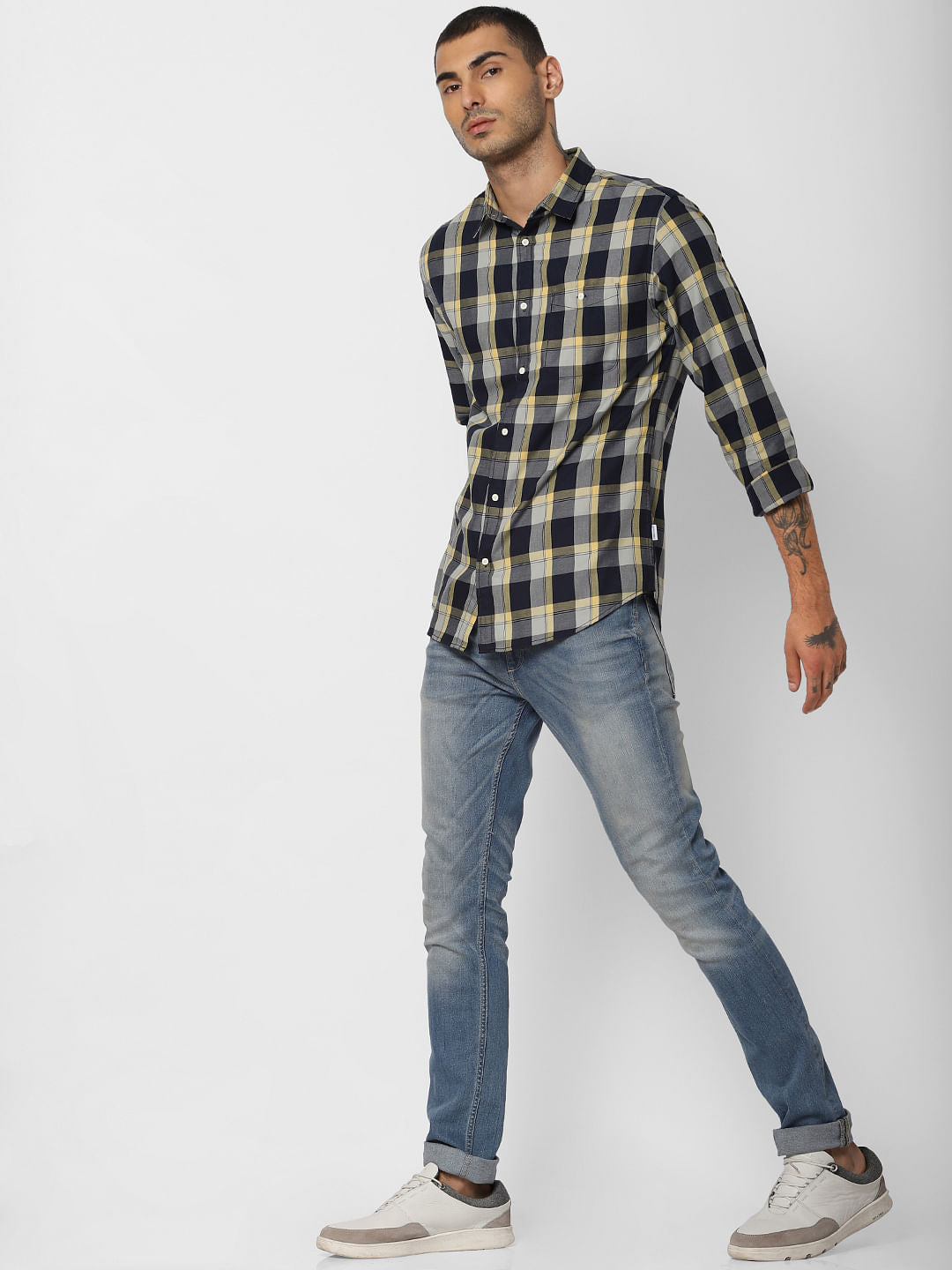 Yellow Check Full Sleeves Shirt