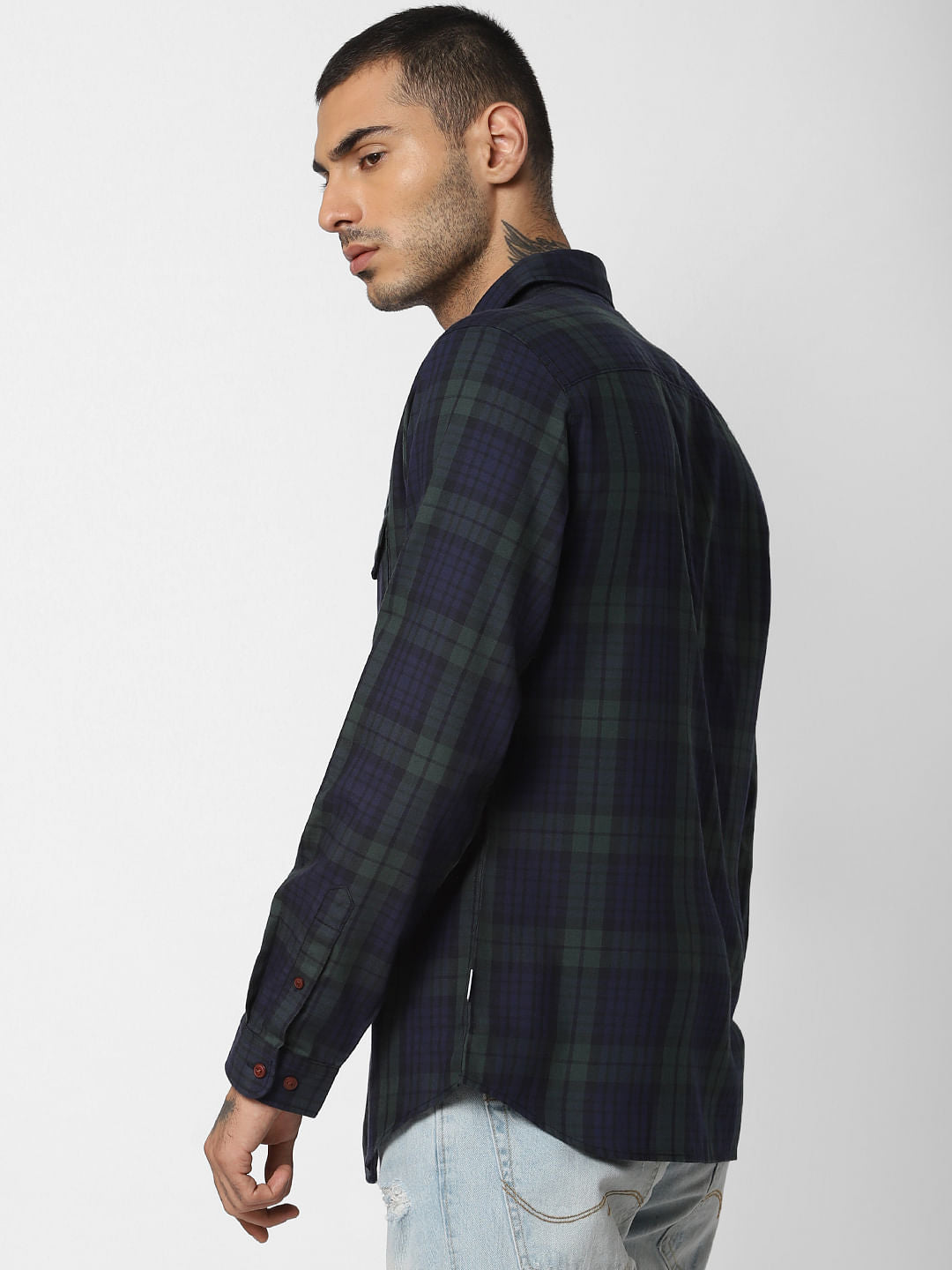 Dark Green Check Full Sleeves Shirt