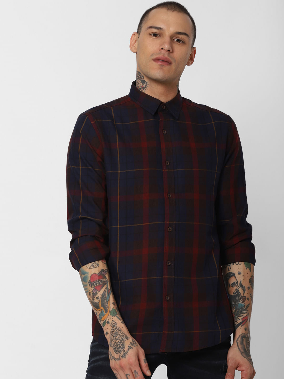 Maroon Check Full Sleeves Shirt