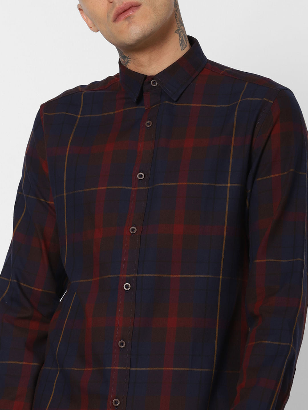 Maroon Check Full Sleeves Shirt