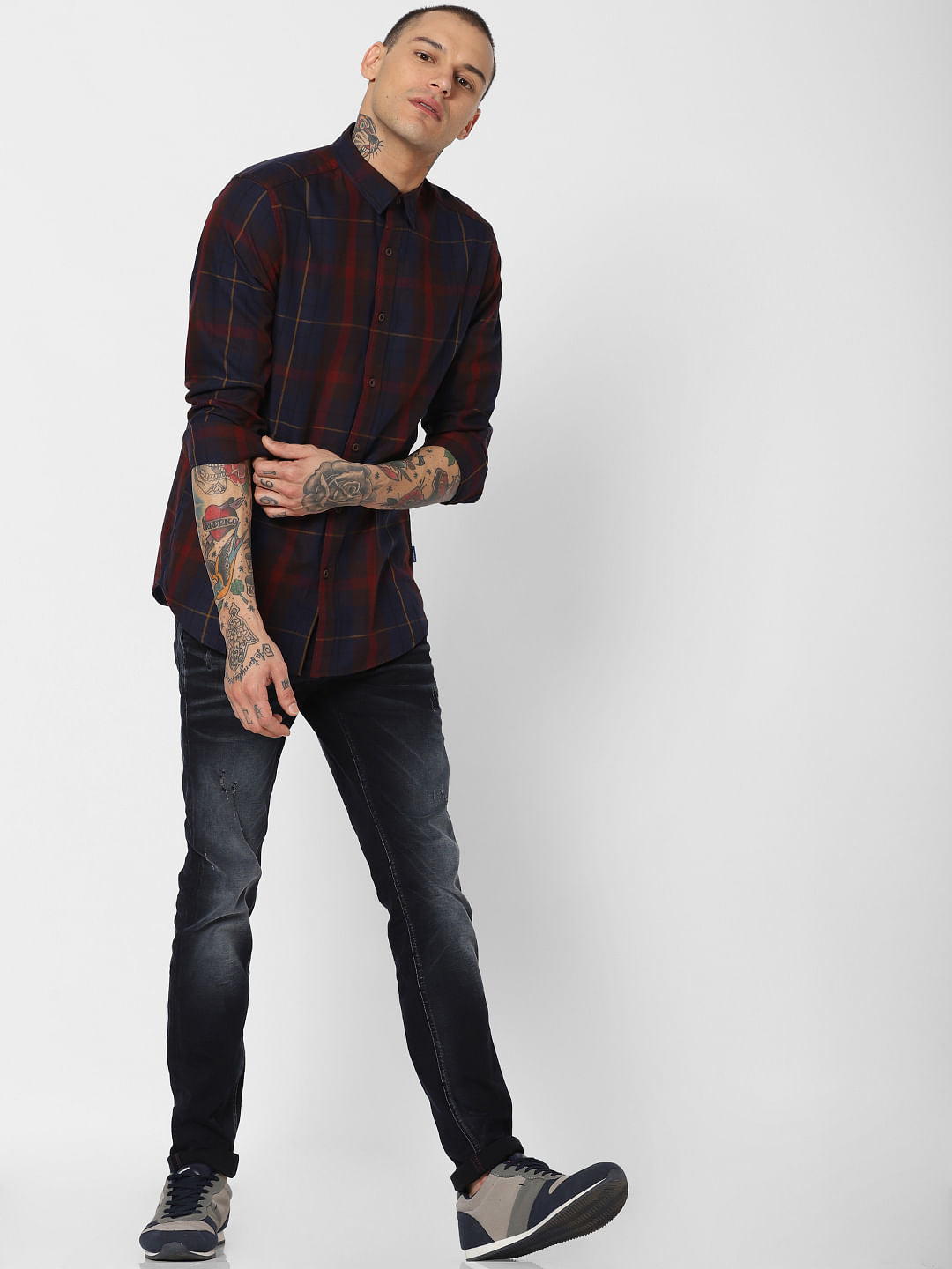 Maroon Check Full Sleeves Shirt