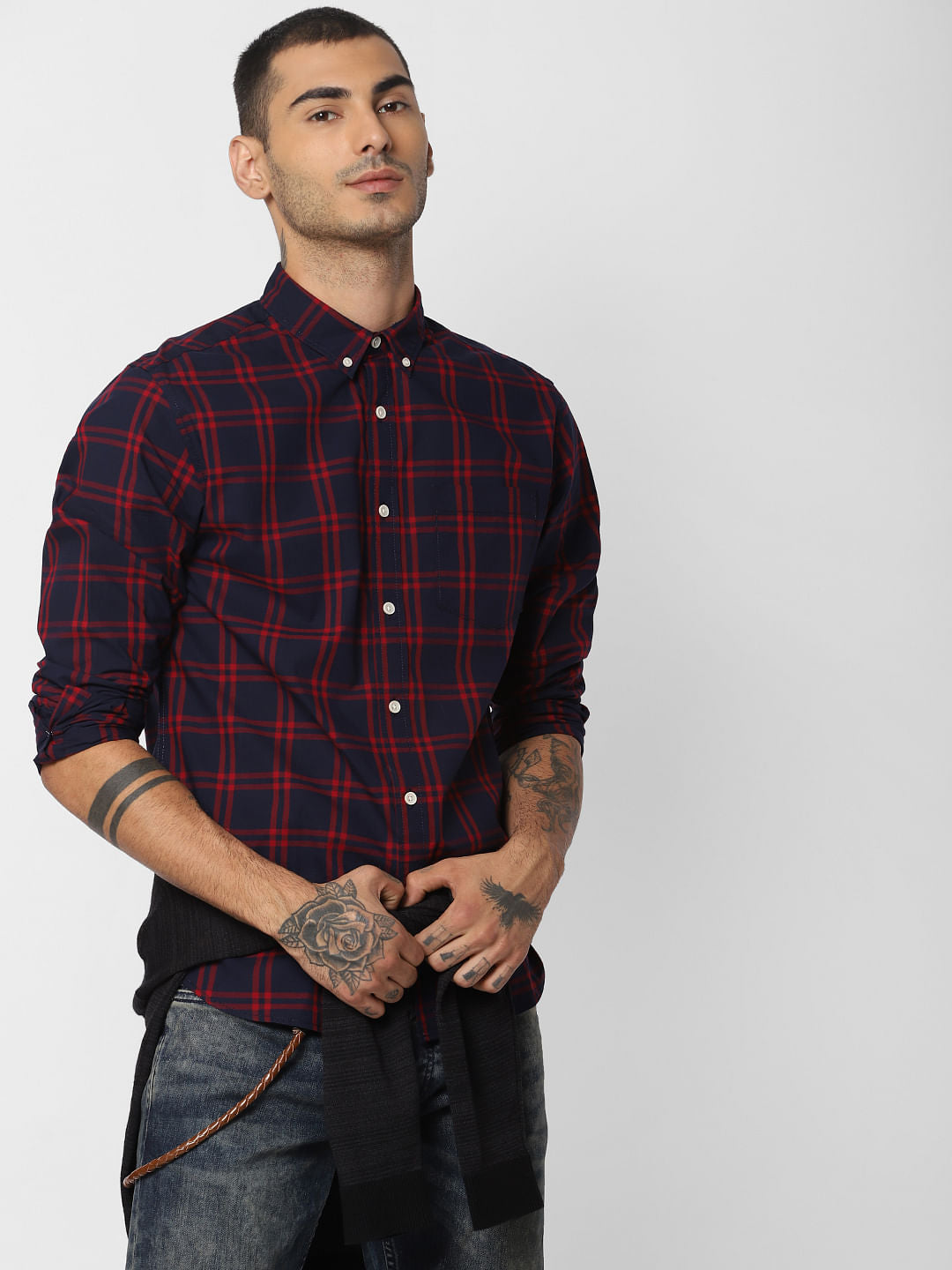 Red Check Full Sleeves Shirt - S