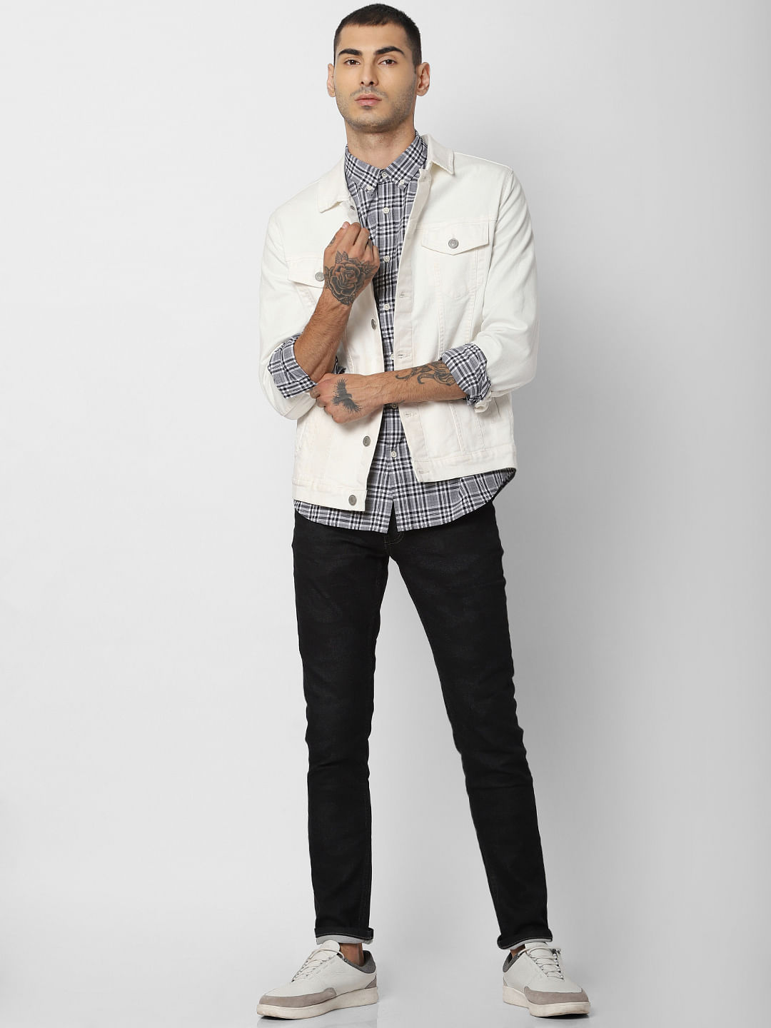 Grey Check Full Sleeves Shirt - S