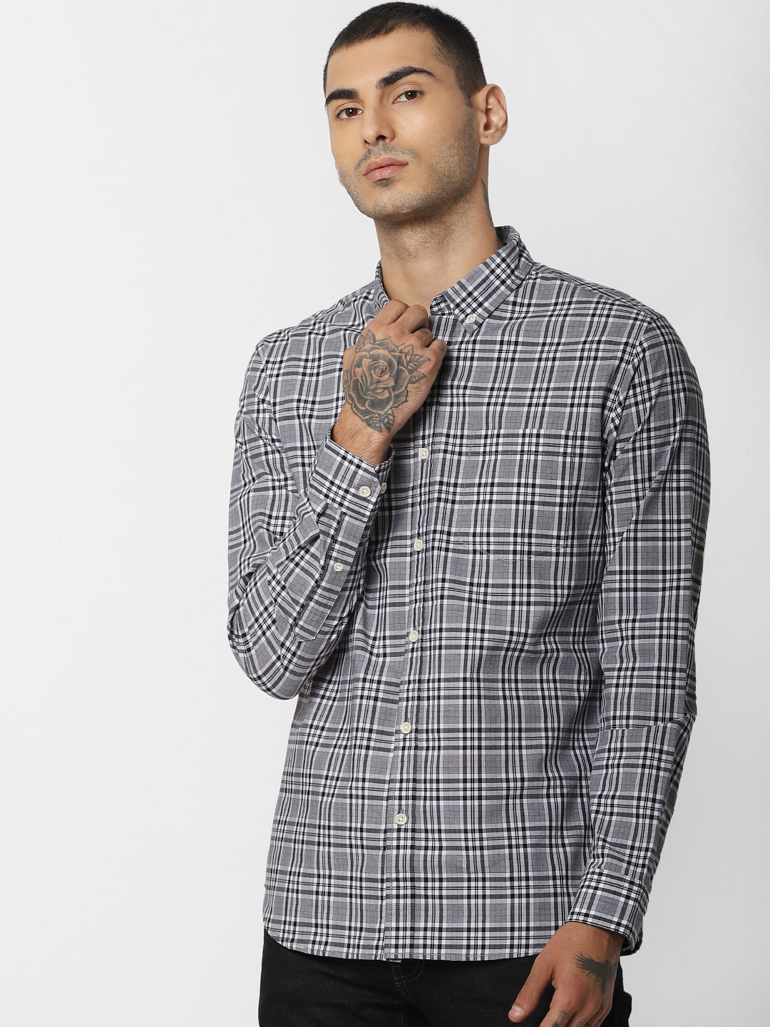 Grey Check Full Sleeves Shirt