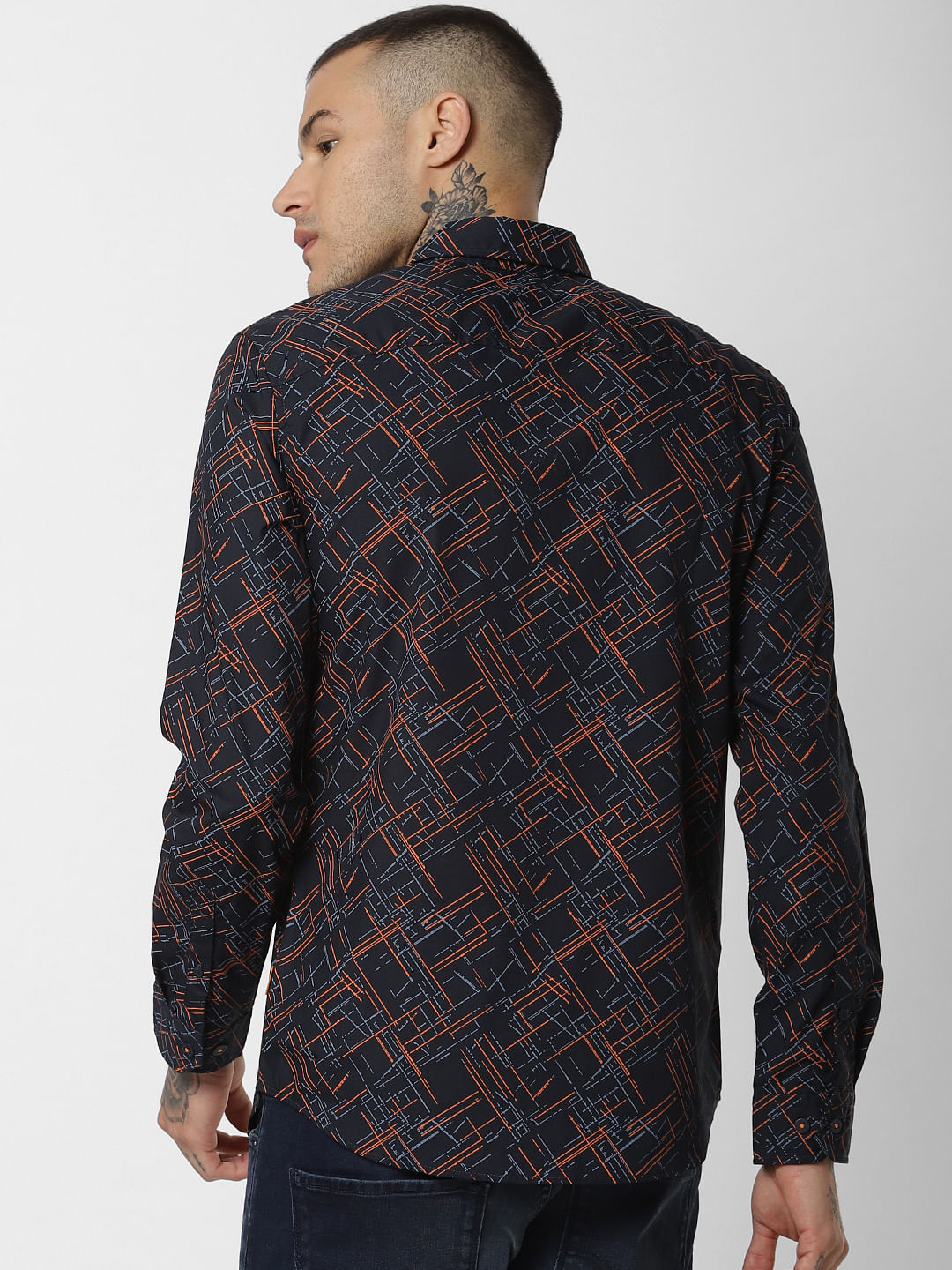 Navy Blue All Over Print Full Sleeves Shirt