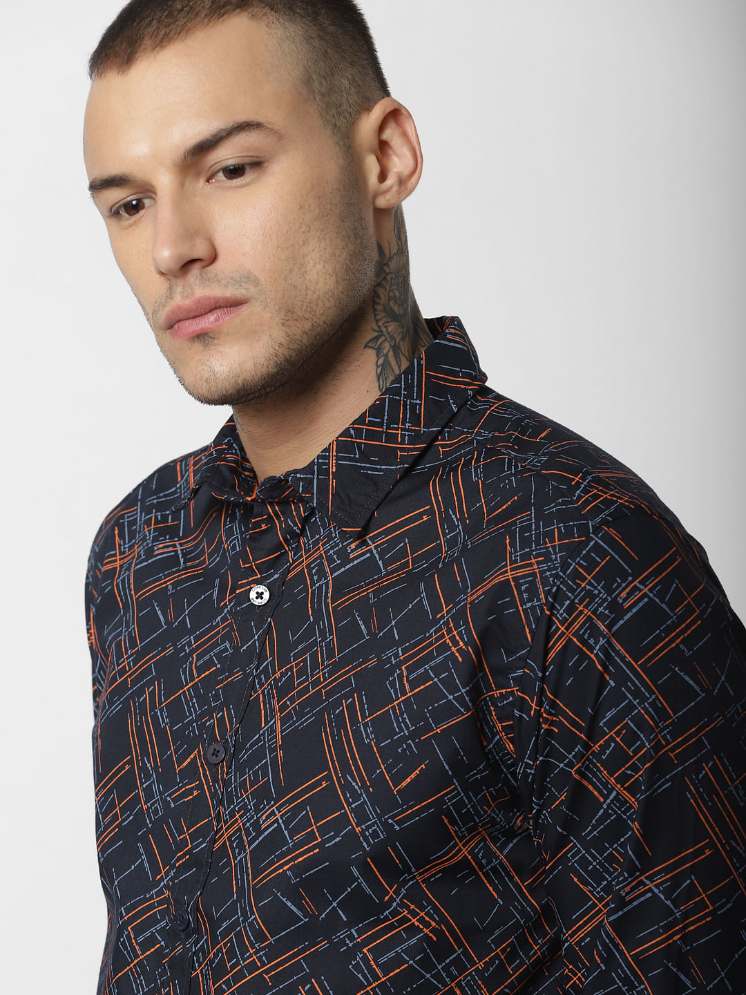 Navy Blue All Over Print Full Sleeves Shirt