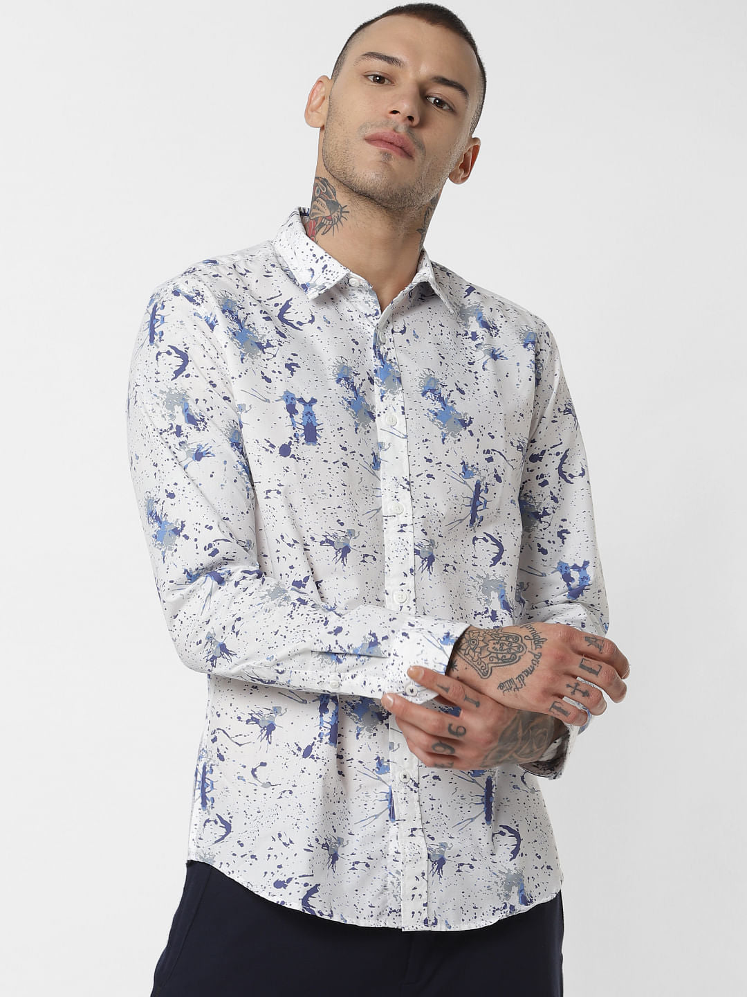 White All Over Print Full Sleeves Shirt