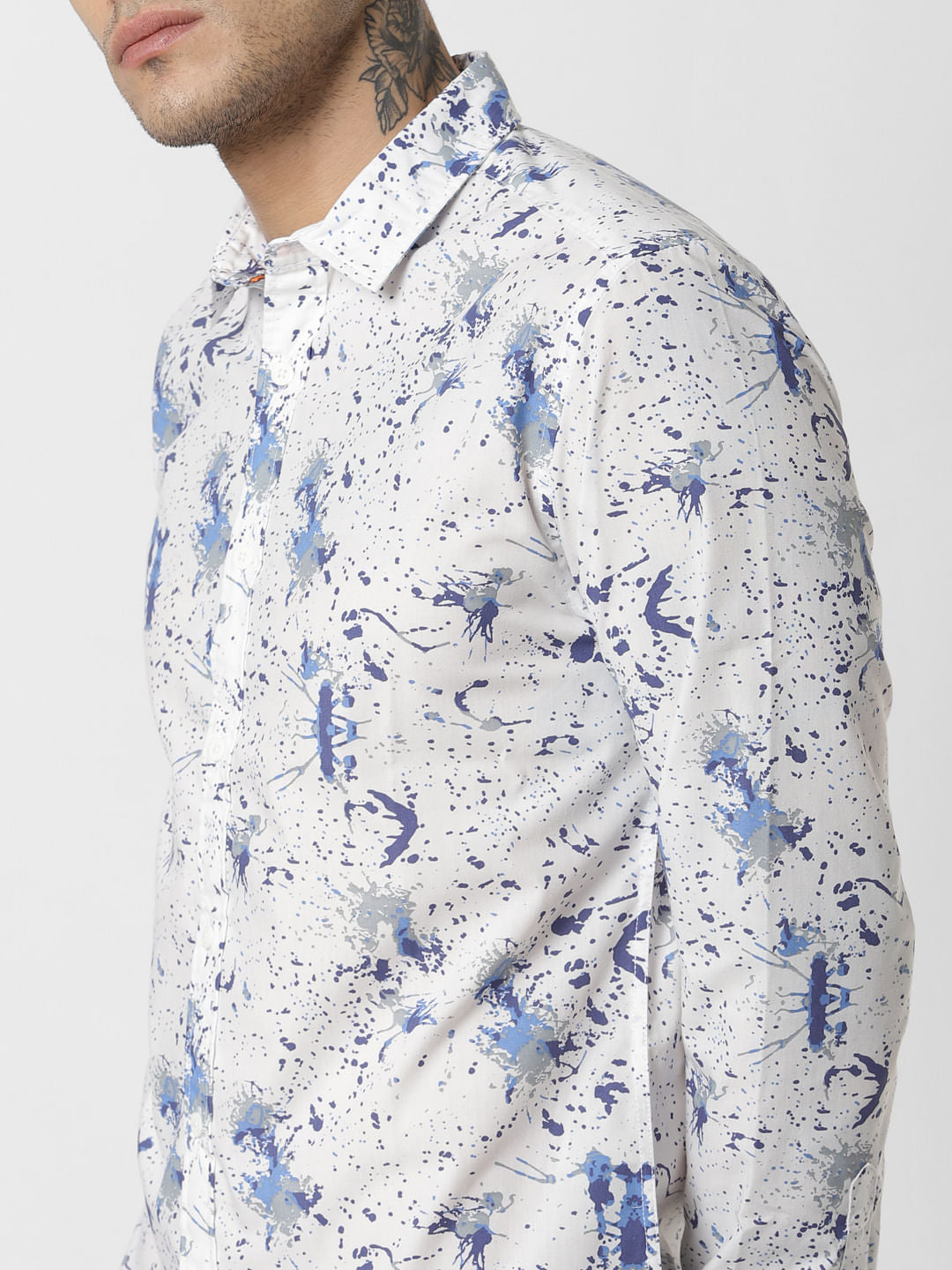 White All Over Print Full Sleeves Shirt