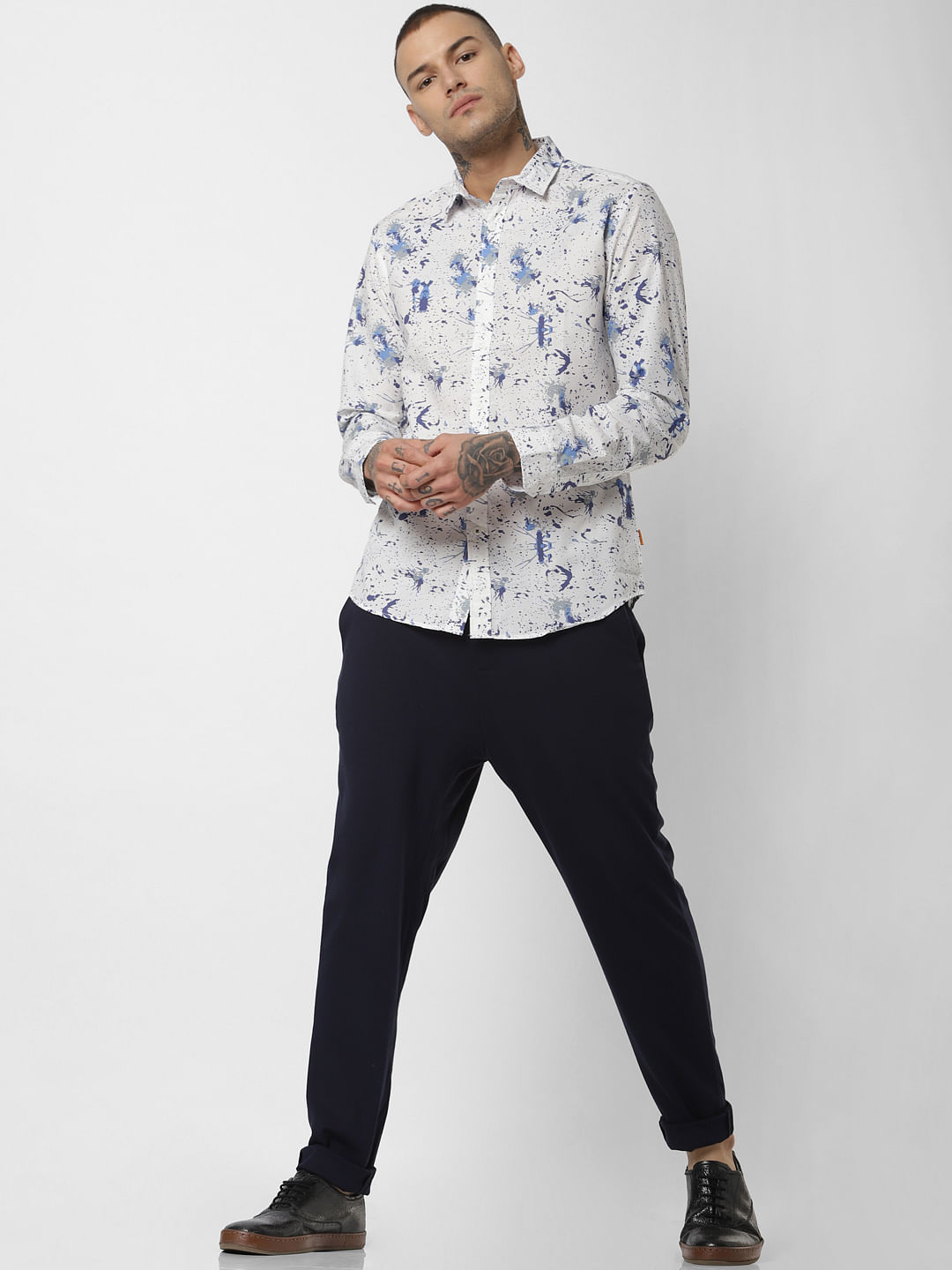 White All Over Print Full Sleeves Shirt