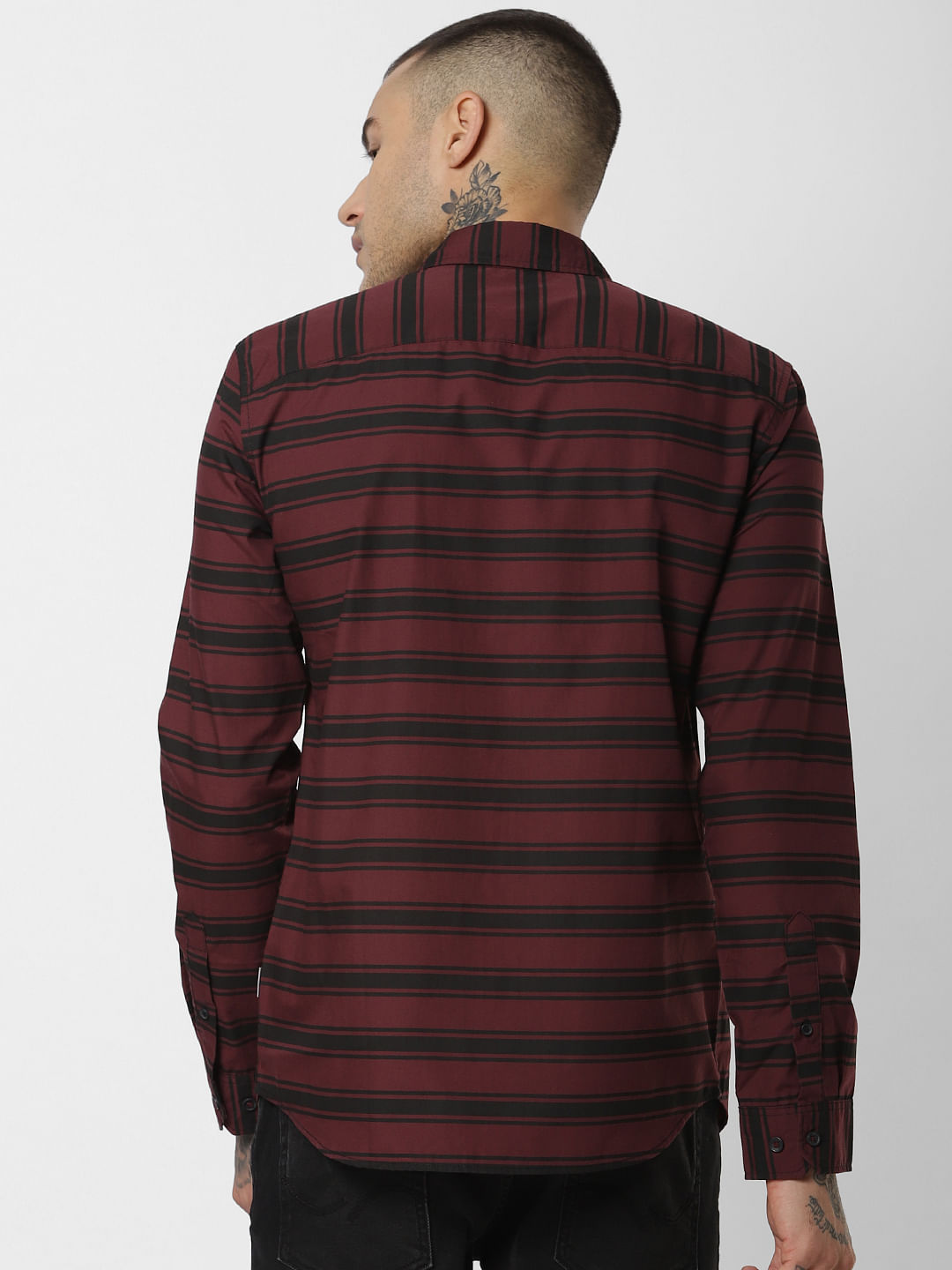 Burgundy Striped Full Sleeves Shirt