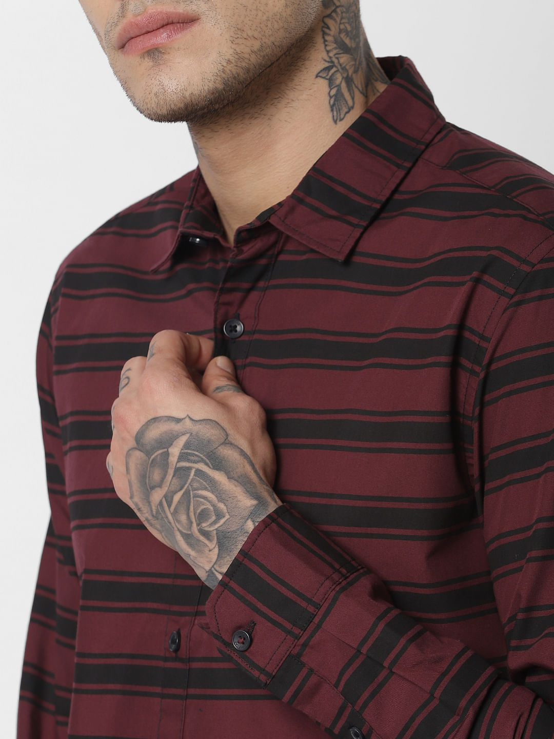 Burgundy Striped Full Sleeves Shirt