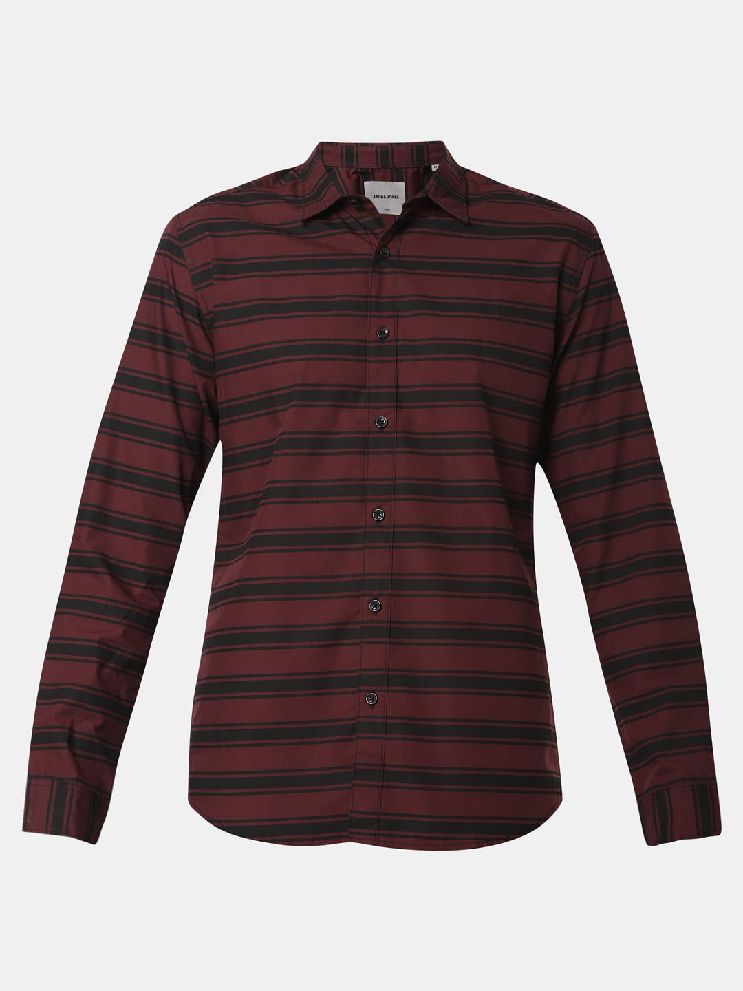 Burgundy Striped Full Sleeves Shirt