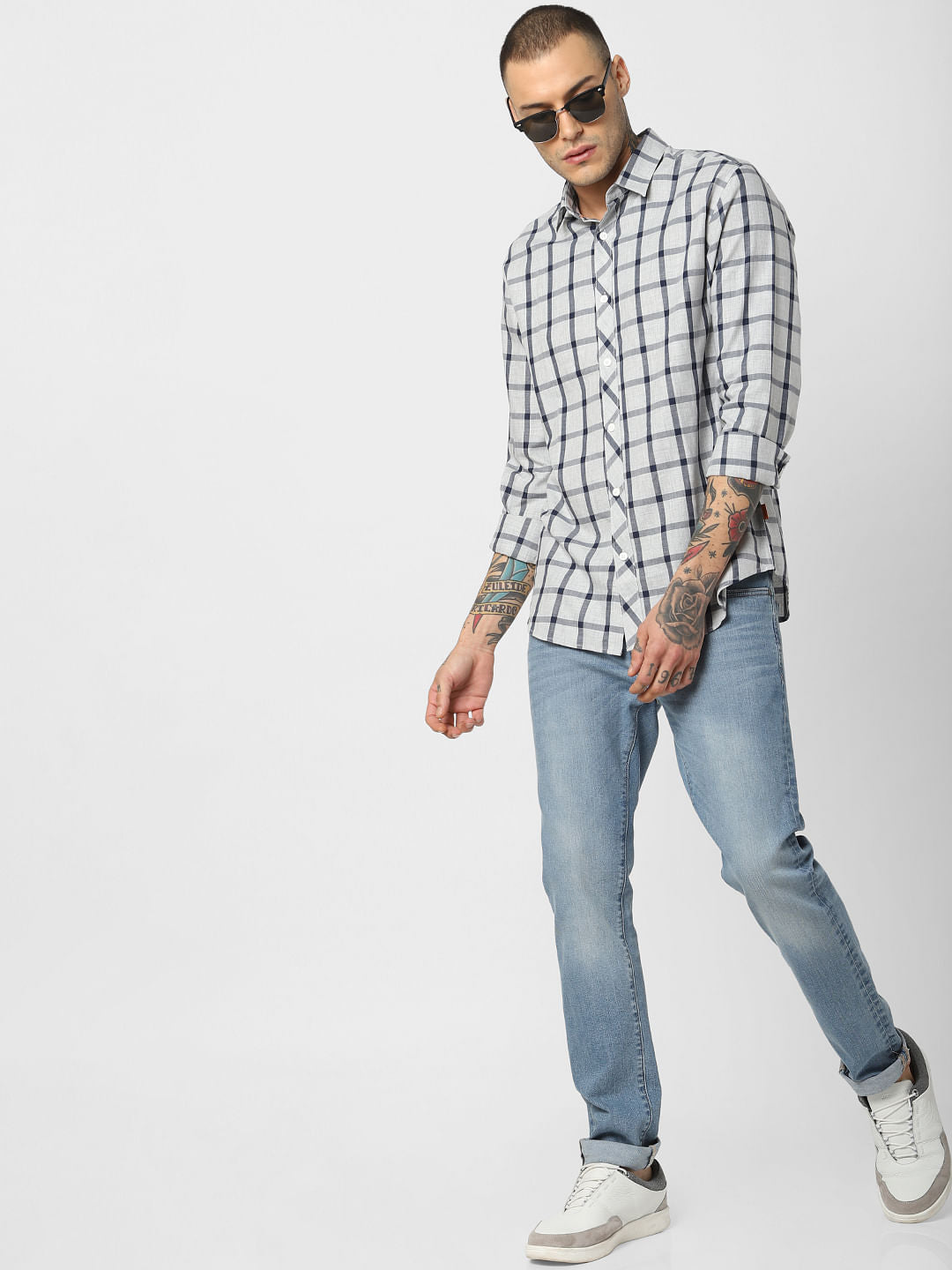 Light Grey Check Full Sleeves Shirt