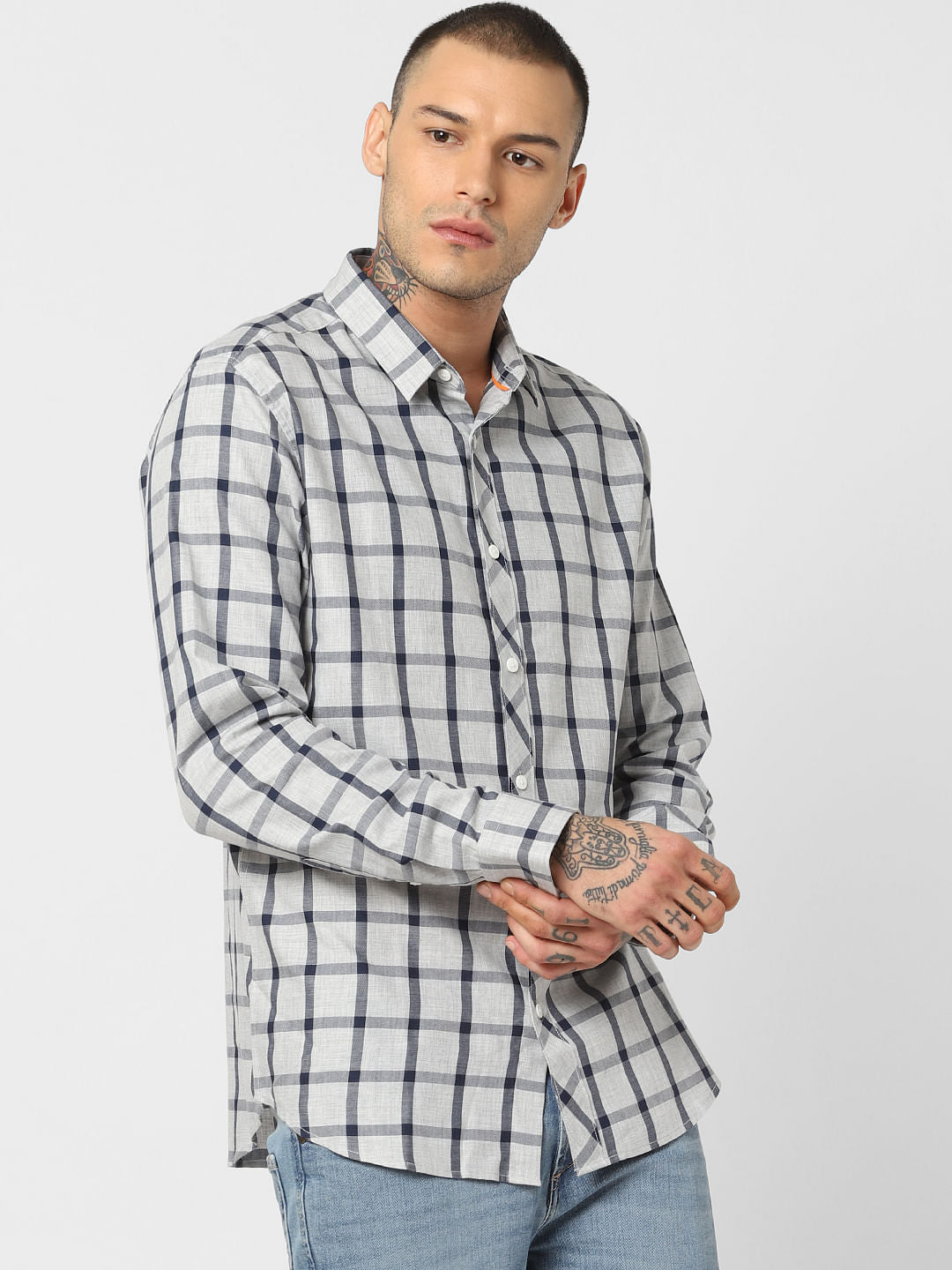 Light Grey Check Full Sleeves Shirt