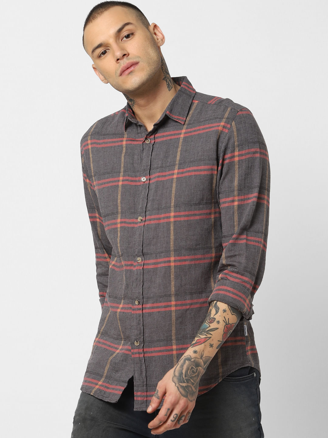 Grey Check Full Sleeves Shirt