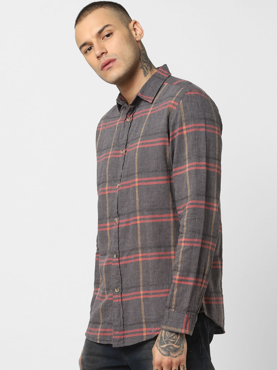 Grey Check Full Sleeves Shirt