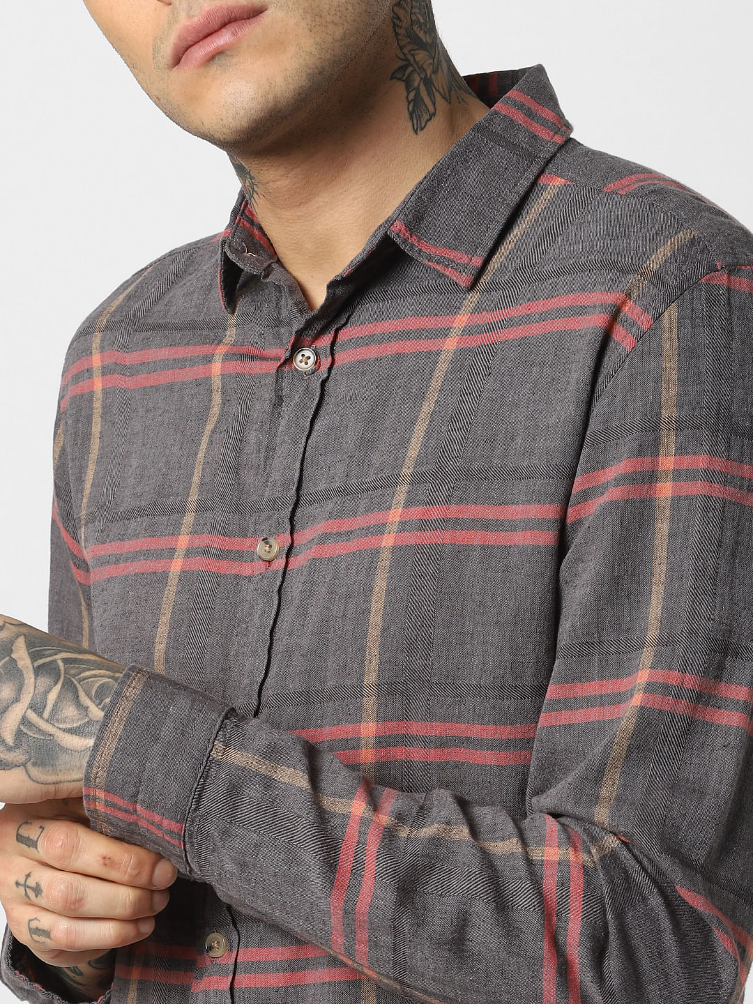Grey Check Full Sleeves Shirt