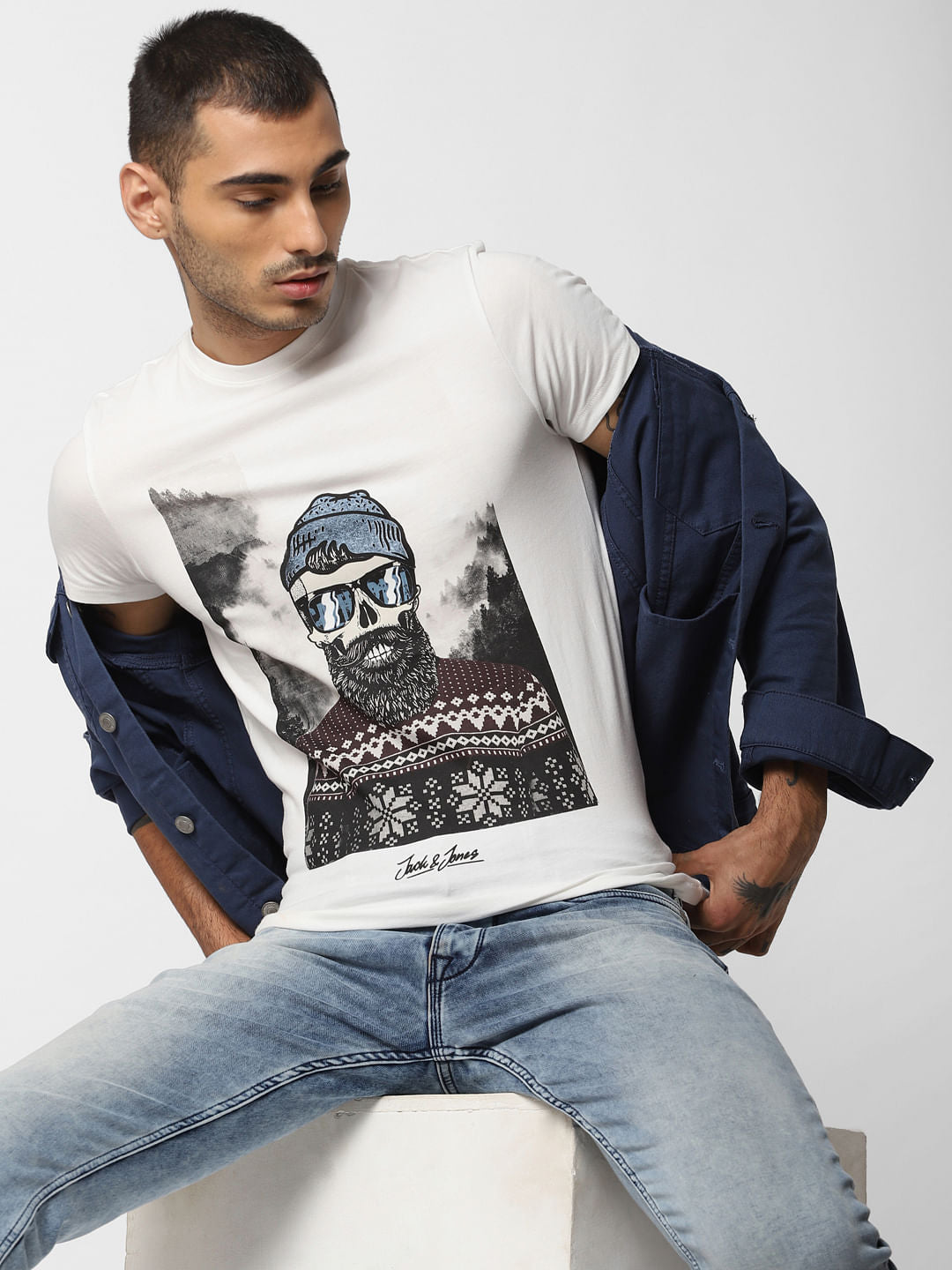 White Graphic Print Crew Neck T-shirt - S