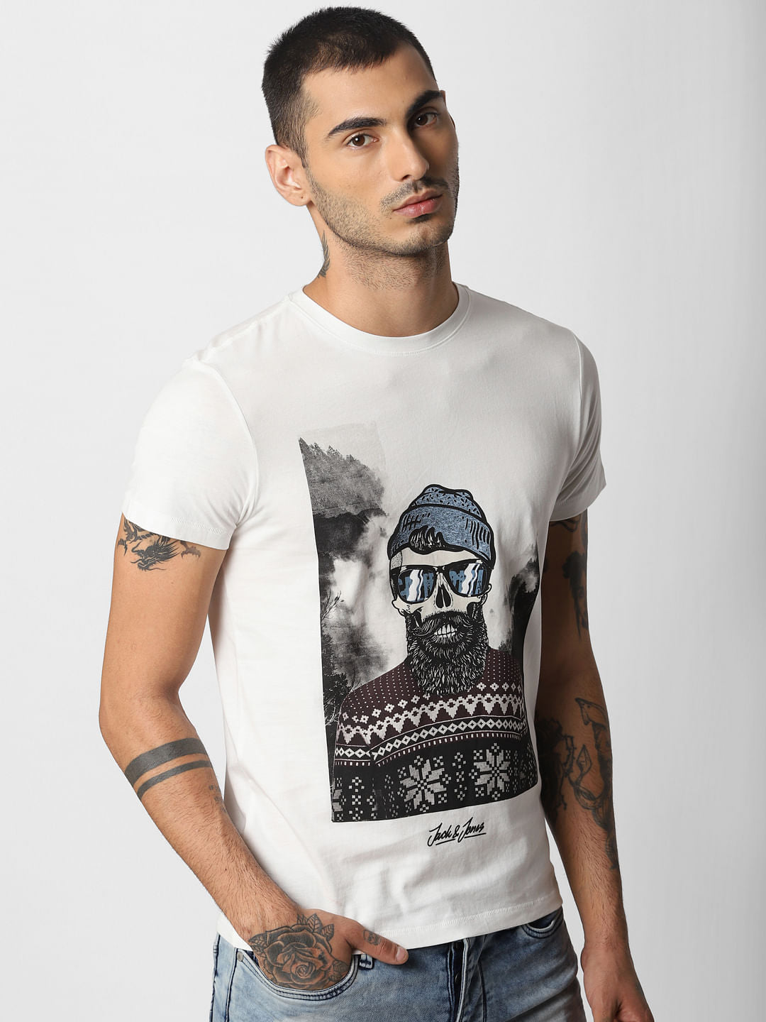 White Graphic Print Crew Neck T-shirt