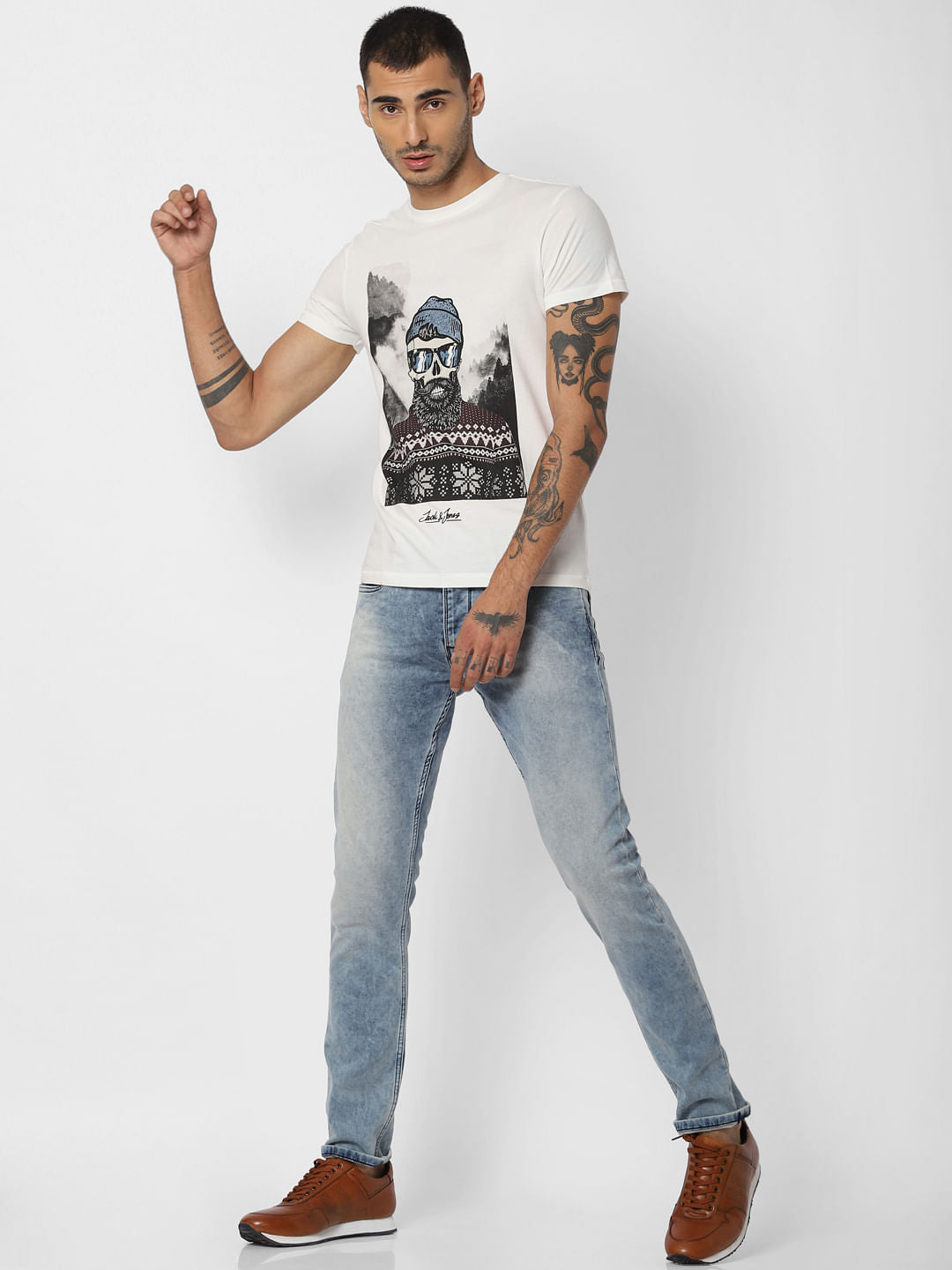 White Graphic Print Crew Neck T-shirt