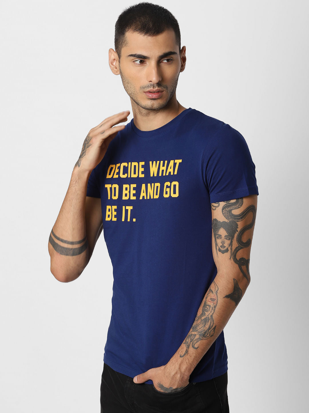 Blue Slogan Print Crew Neck T-shirt