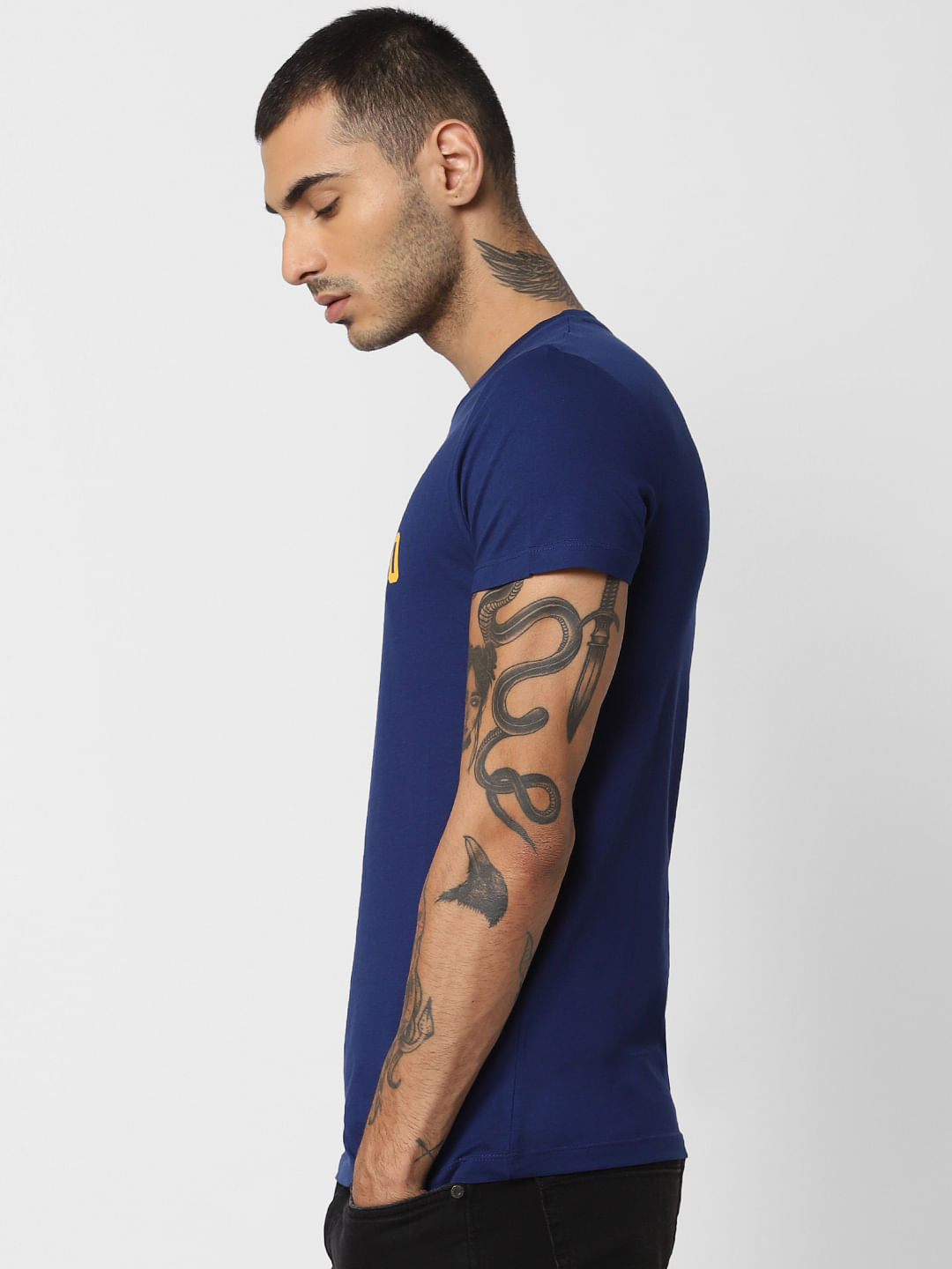 Blue Slogan Print Crew Neck T-shirt