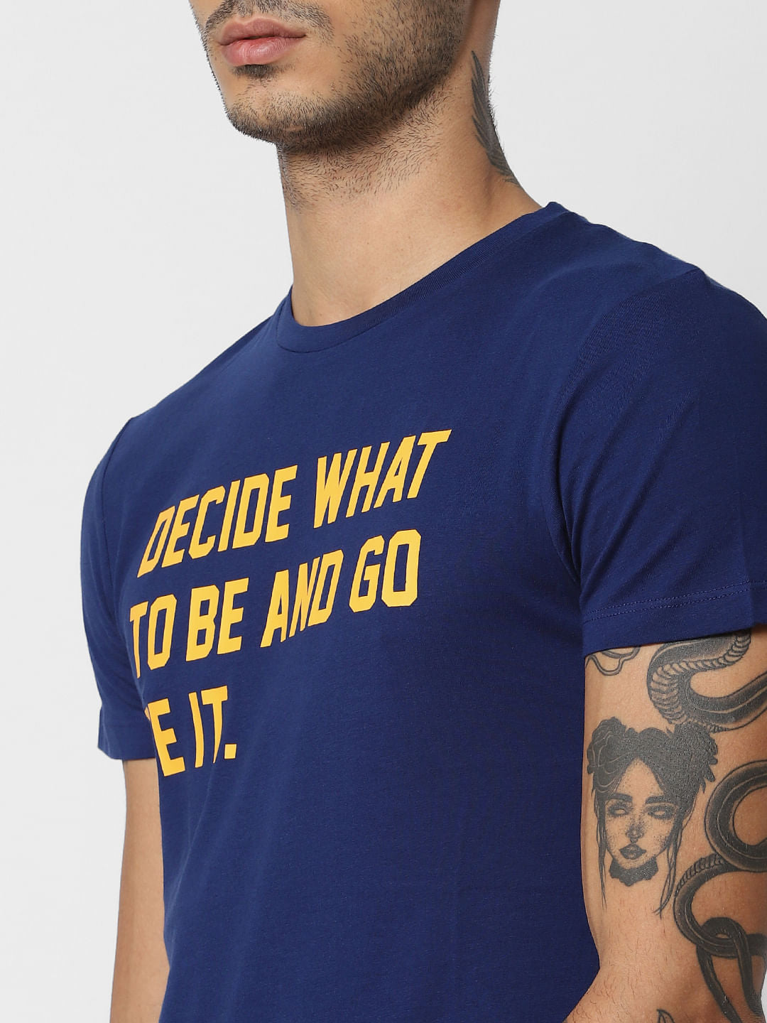 Blue Slogan Print Crew Neck T-shirt