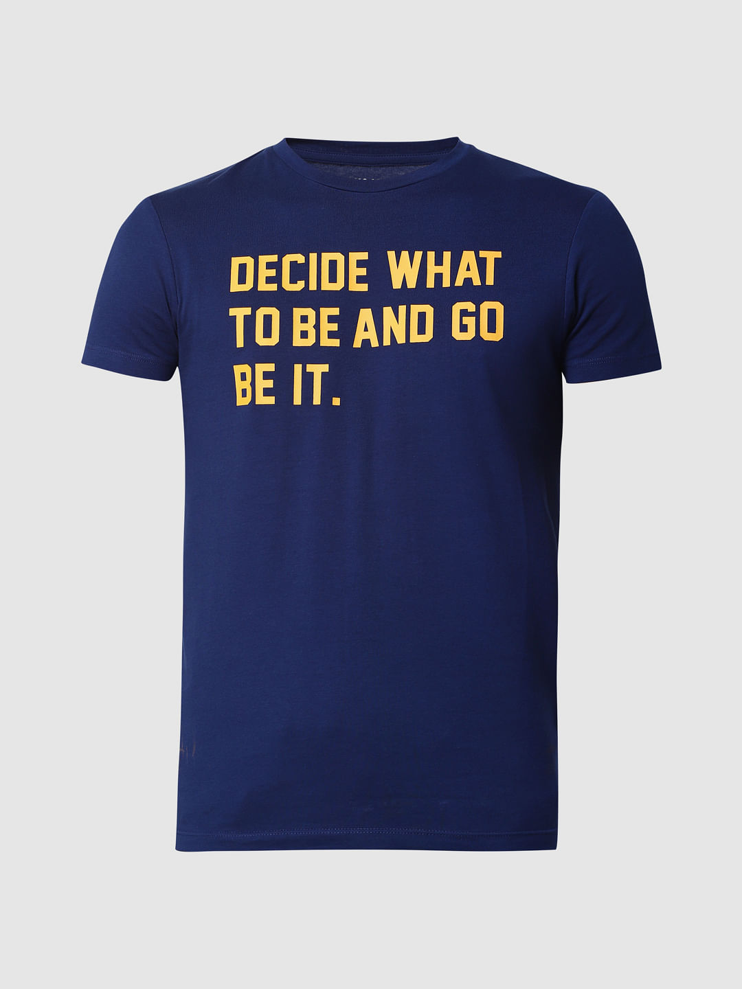 Blue Slogan Print Crew Neck T-shirt