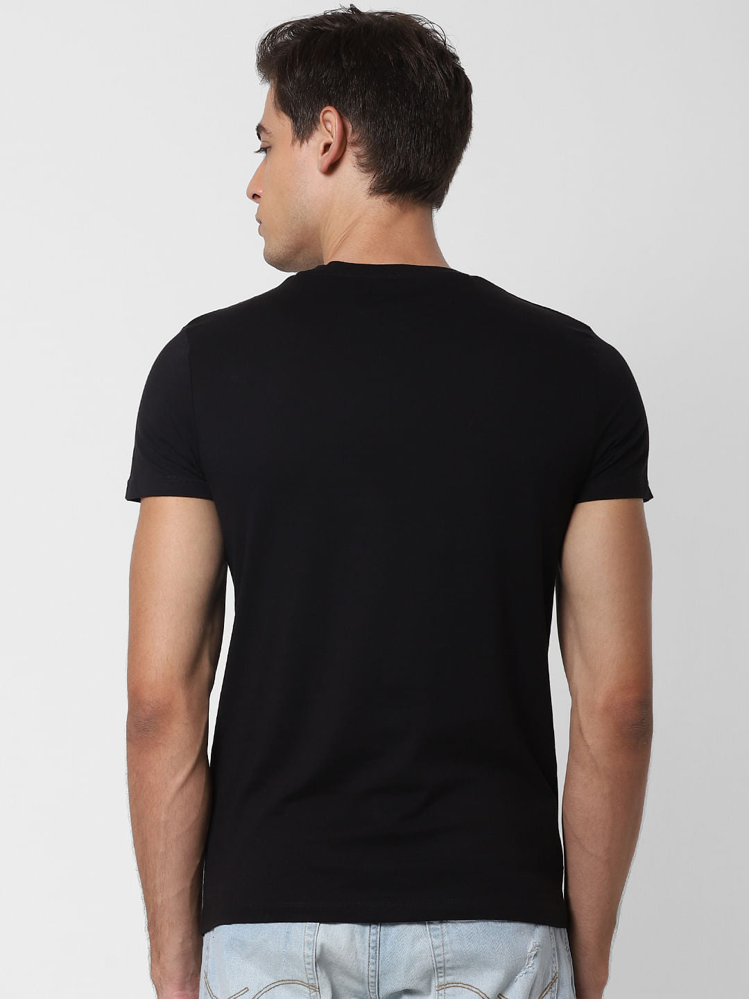 Black Text Print Crew Neck T-Shirt