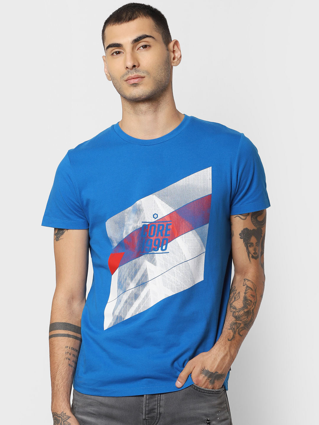 Blue Graphic Print Crew Neck T-shirt