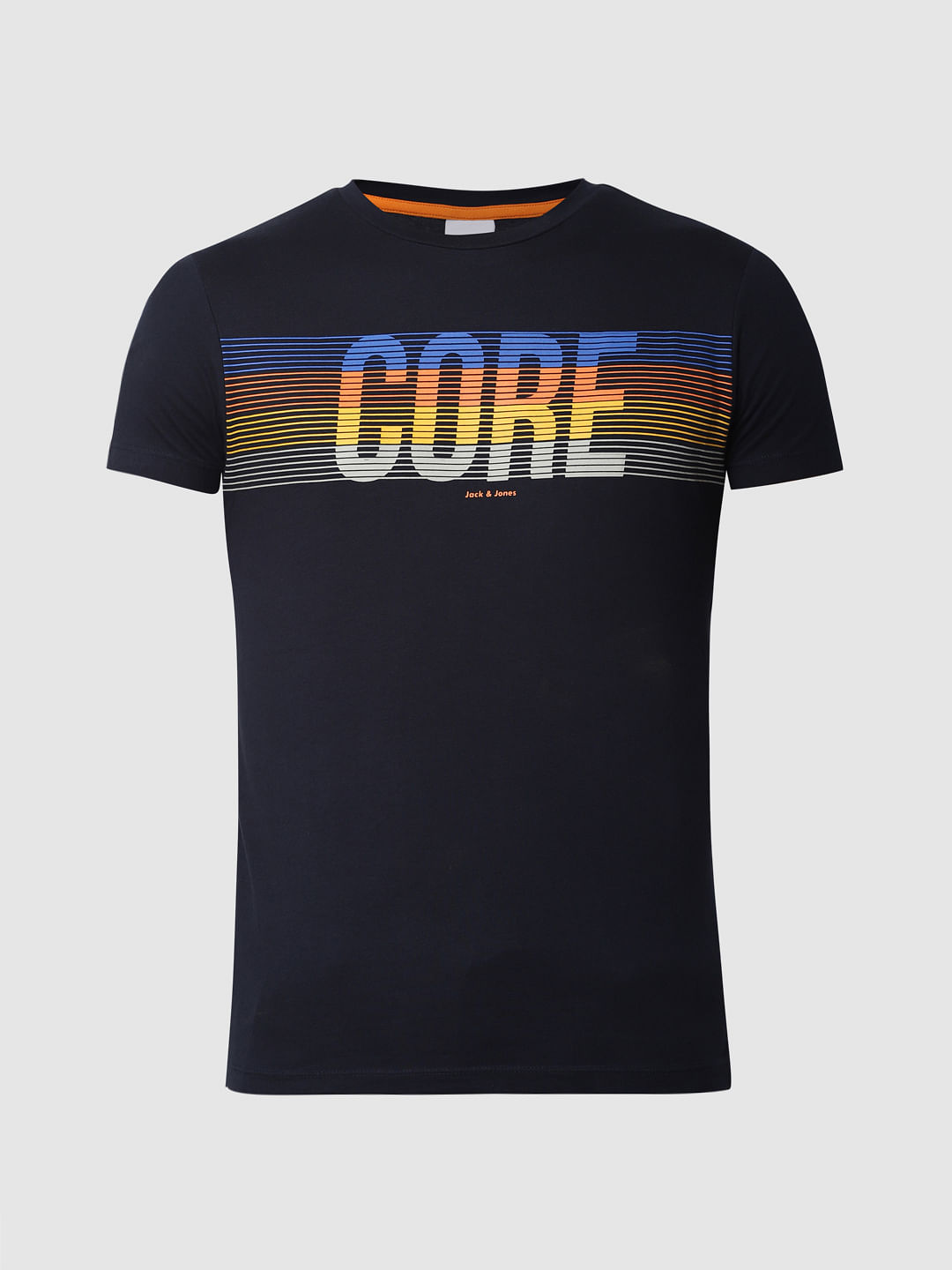 Navy Blue Logo Print Crew Neck T-shirt
