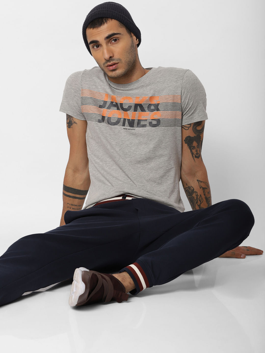 Grey Logo Print Crew Neck T-shirt - S