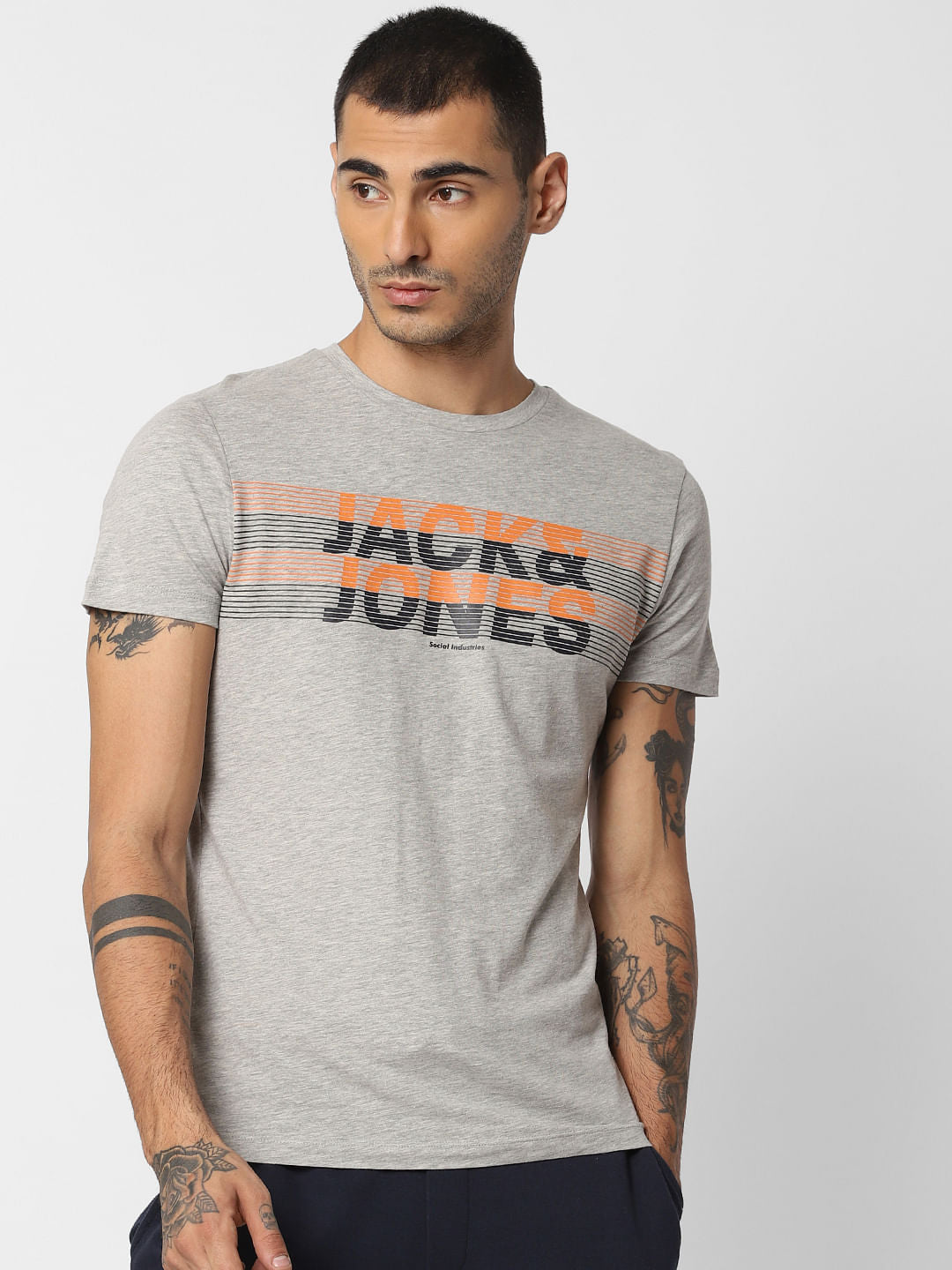 Grey Logo Print Crew Neck T-shirt
