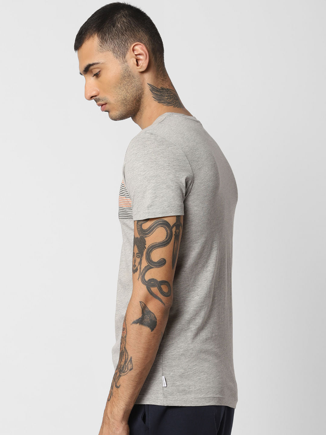 Grey Logo Print Crew Neck T-shirt