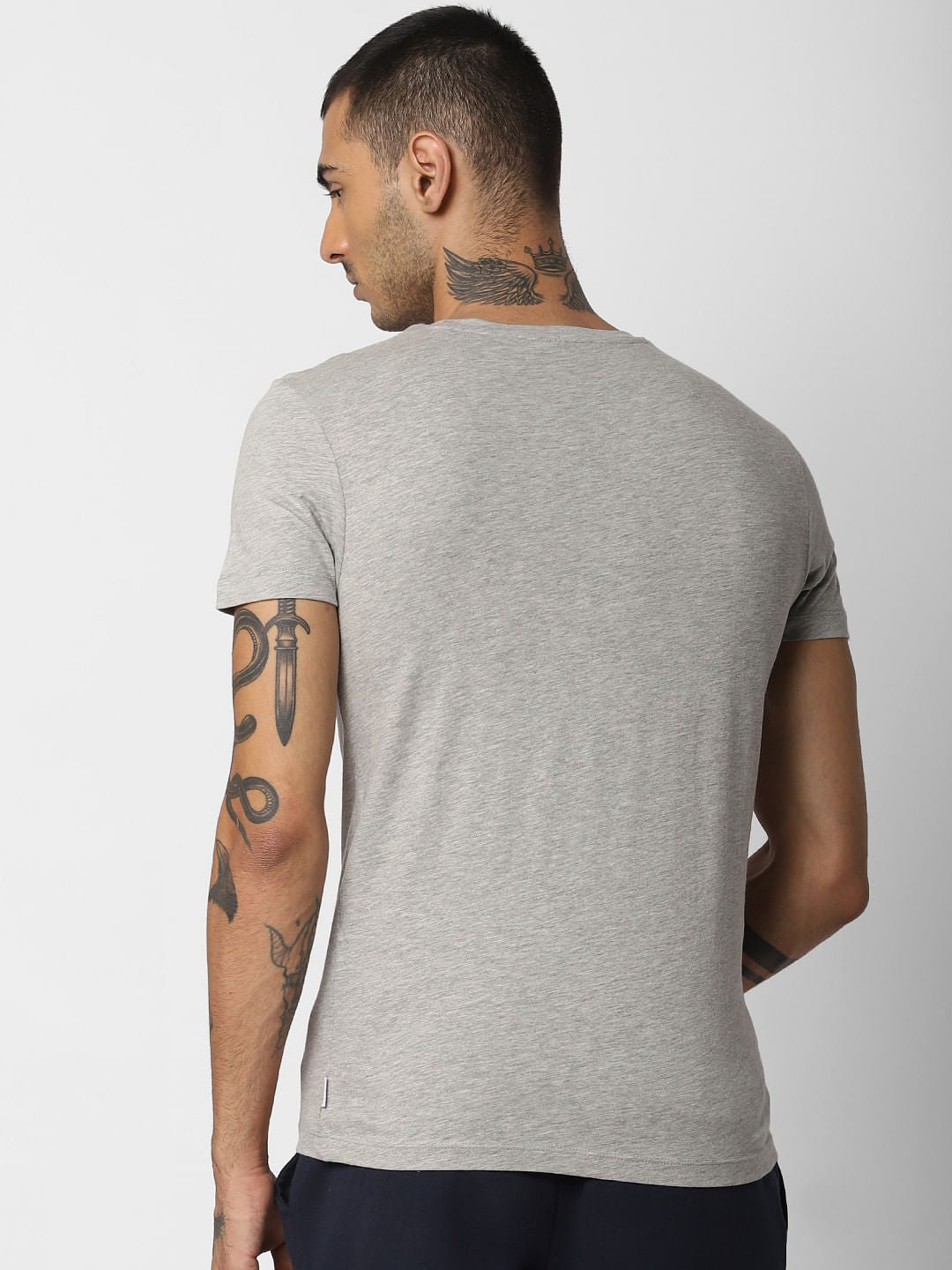 Grey Logo Print Crew Neck T-shirt