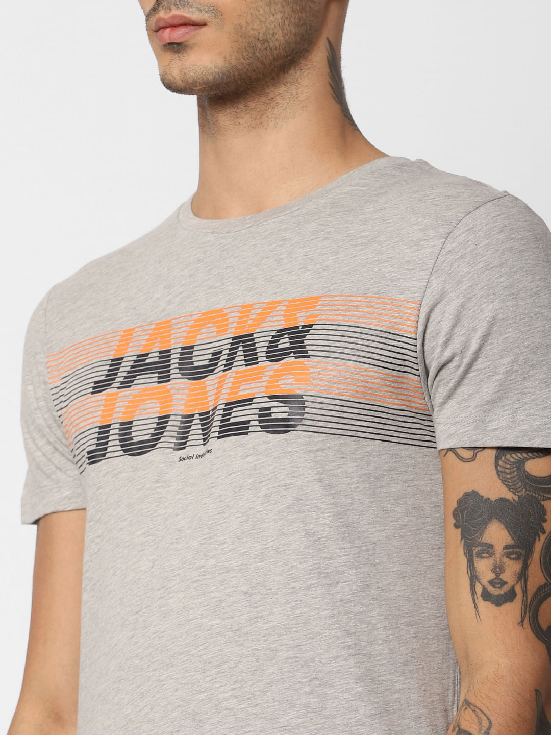 Grey Logo Print Crew Neck T-shirt