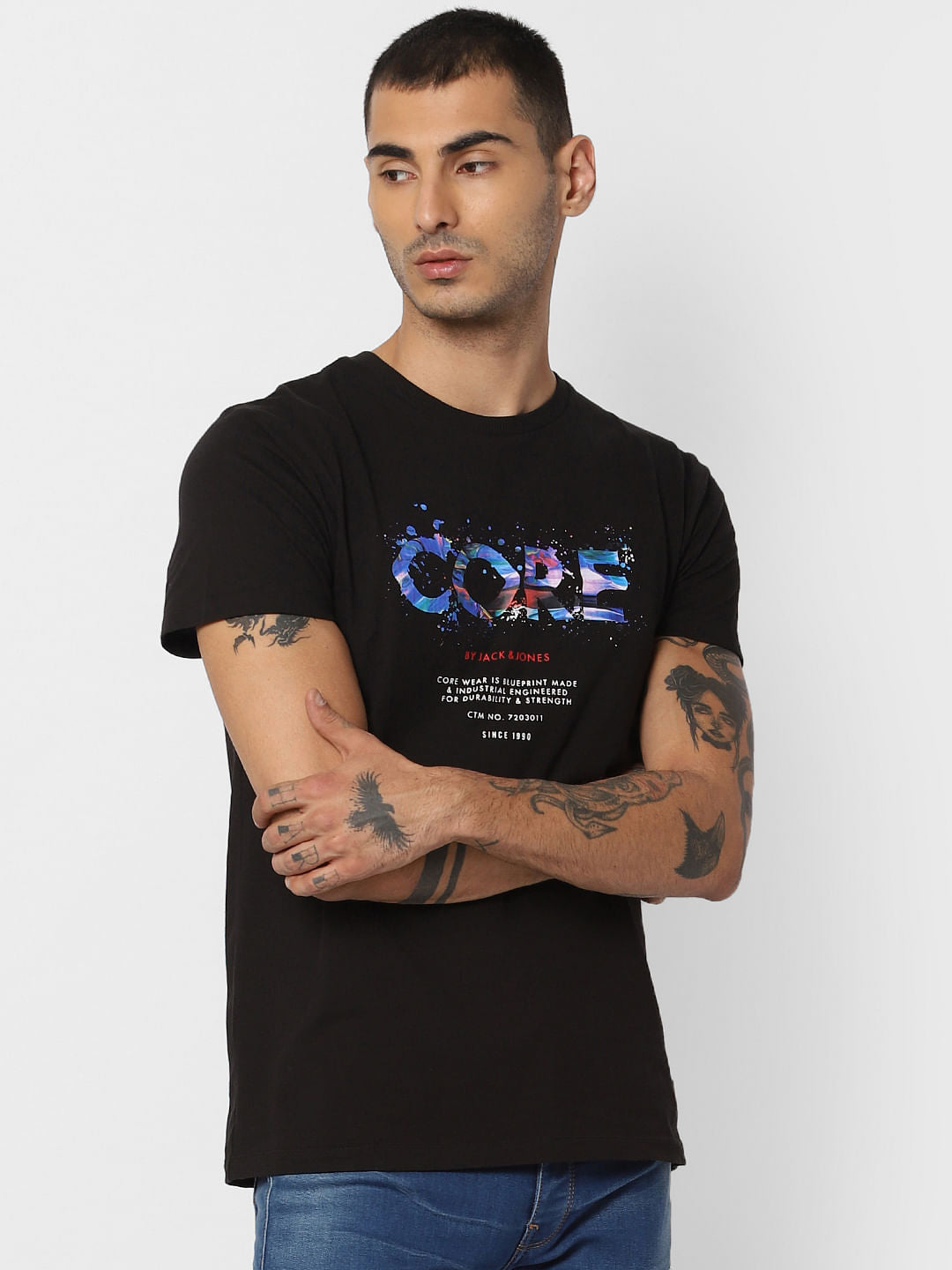Black Logo Print Crew Neck T-shirt