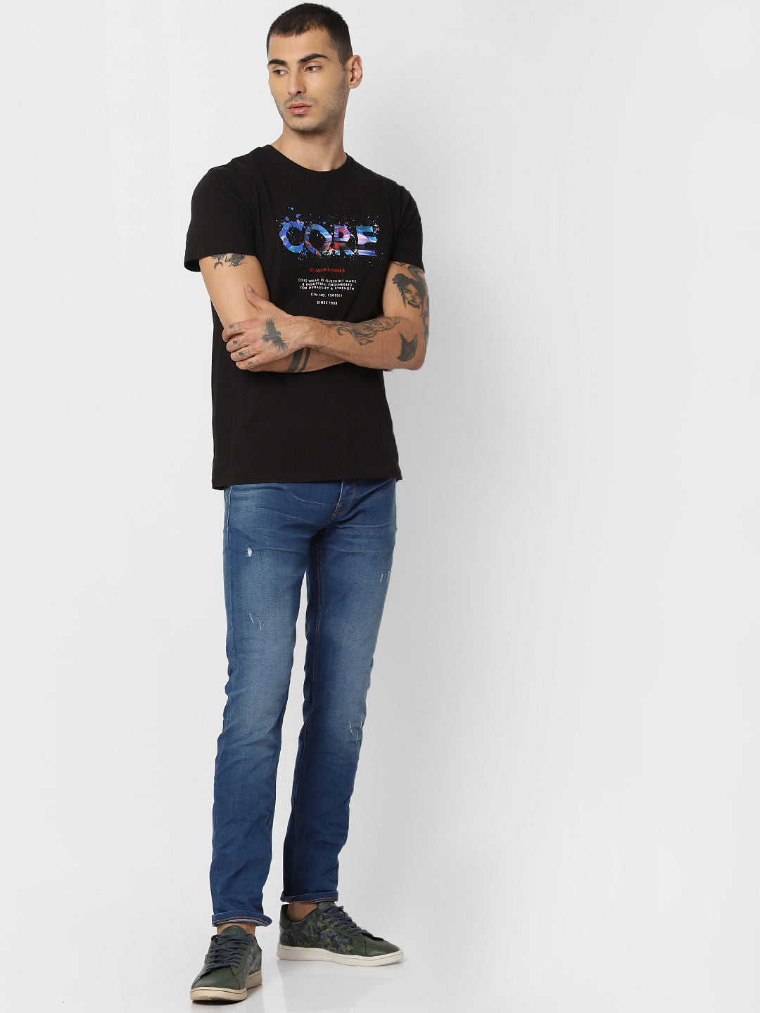 Black Logo Print Crew Neck T-shirt