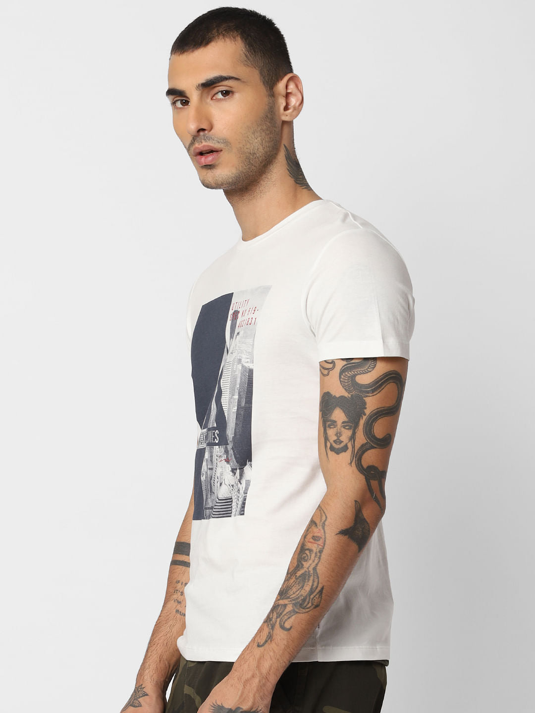 White Graphic Print Crew Neck T-shirt
