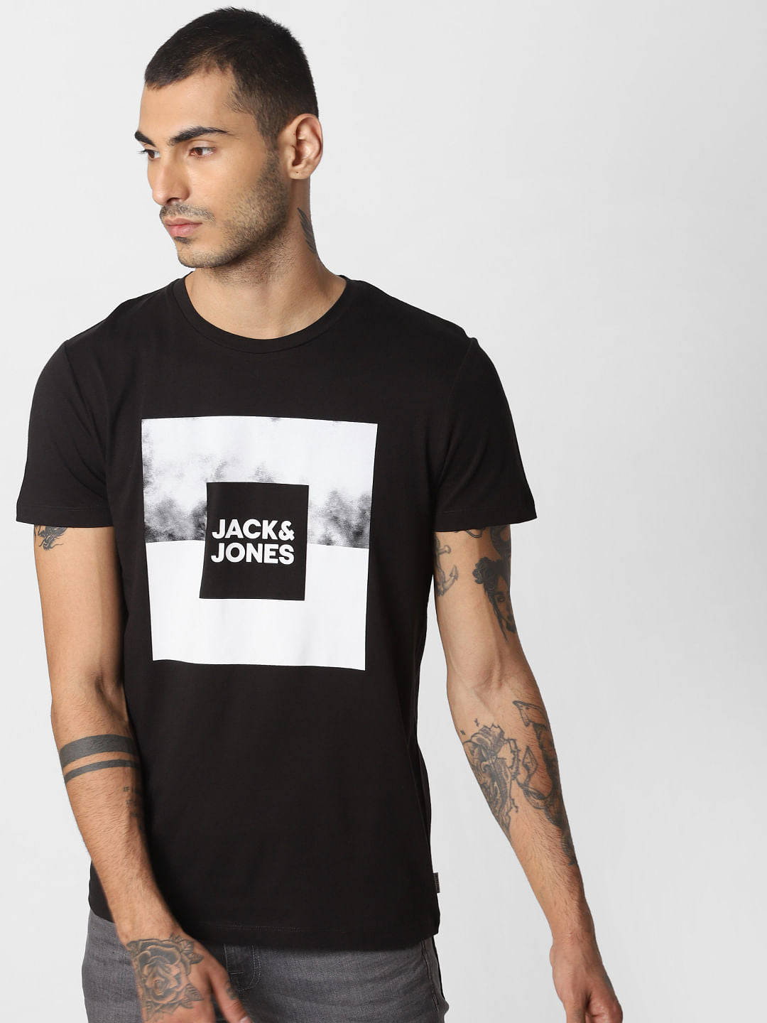 Black Logo Print Crew Neck T-shirt