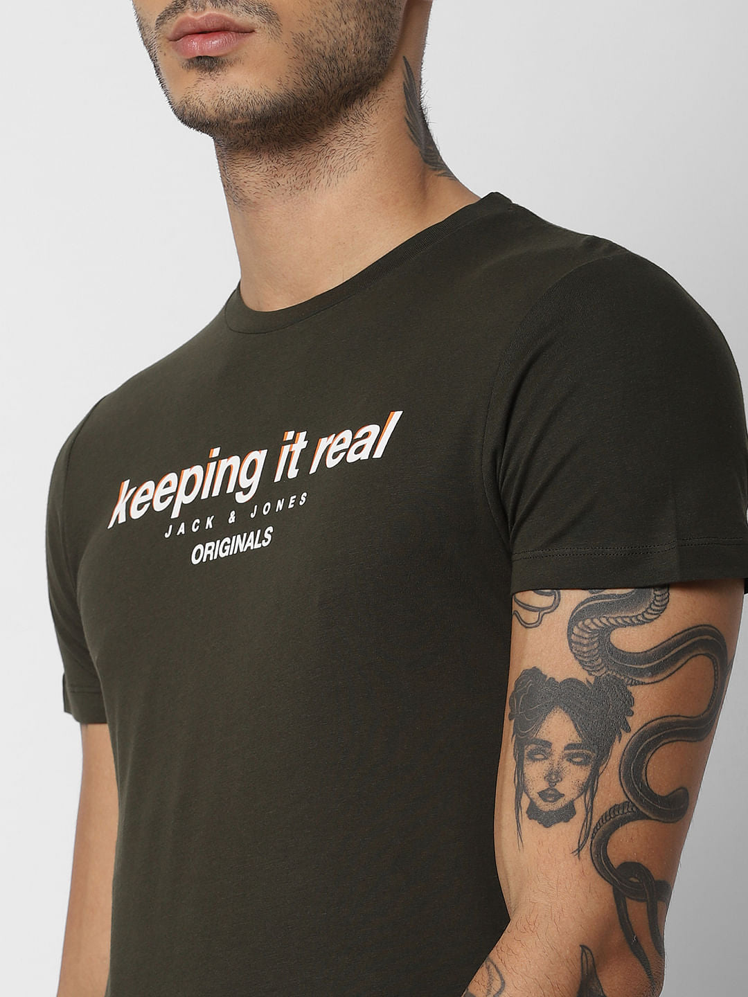 Green Logo Print Crew Neck T-shirt