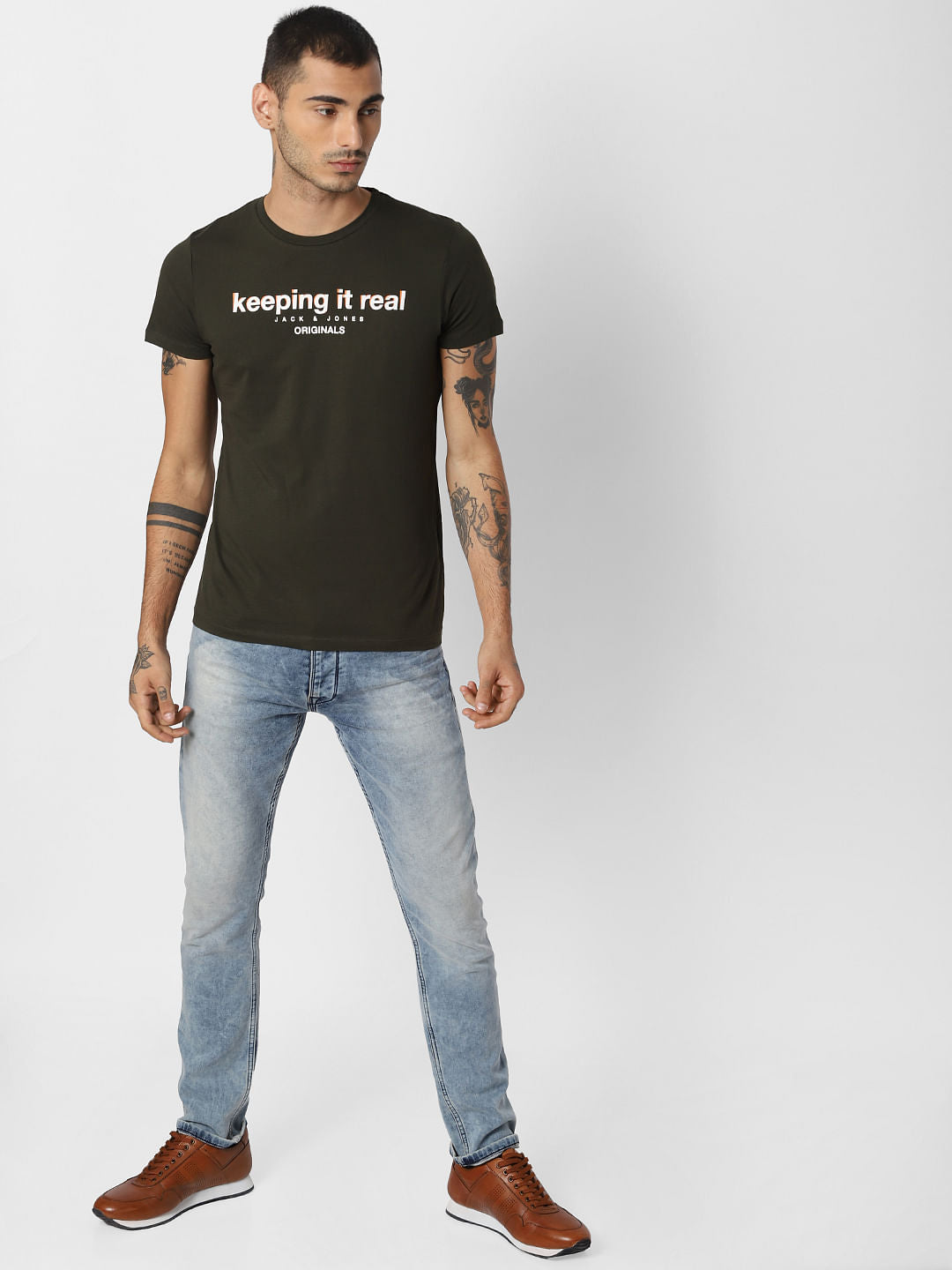 Green Logo Print Crew Neck T-shirt