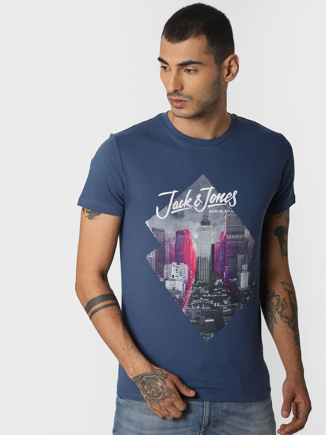 Blue Graphic Print Crew Neck T-shirt
