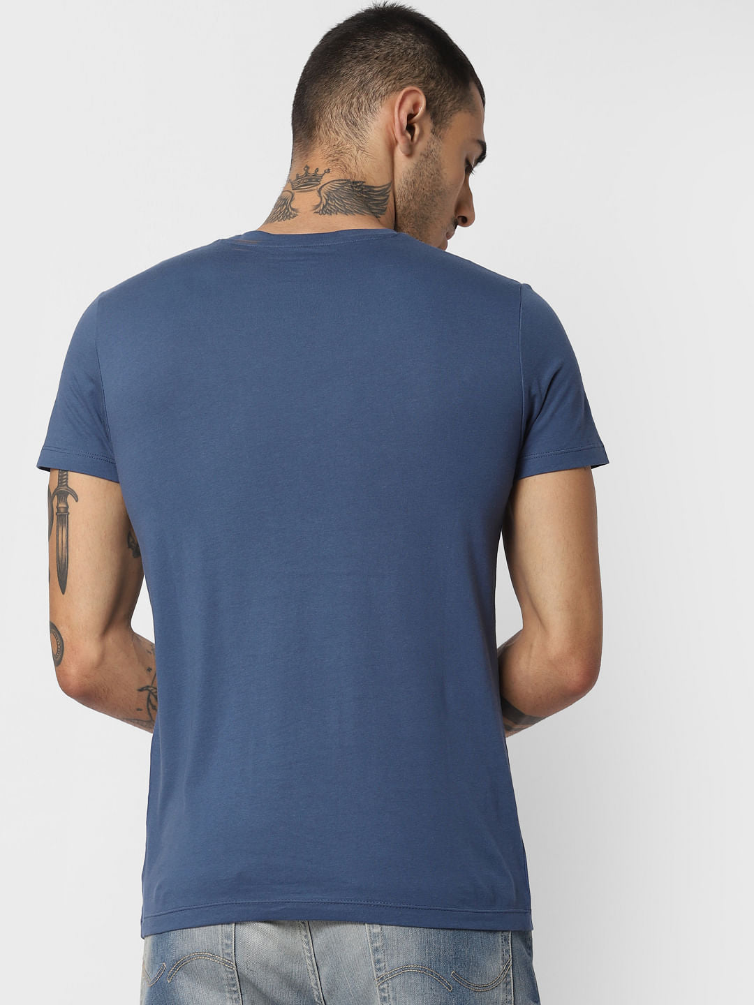 Blue Graphic Print Crew Neck T-shirt